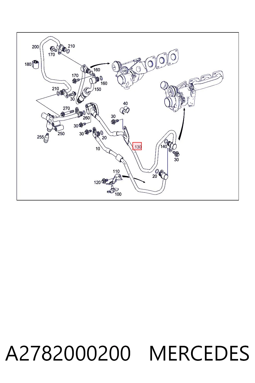 A2782000200 Mercedes Mangueira (cano derivado) de esfriamento por líquido de turbina, linha de combustível de retorno