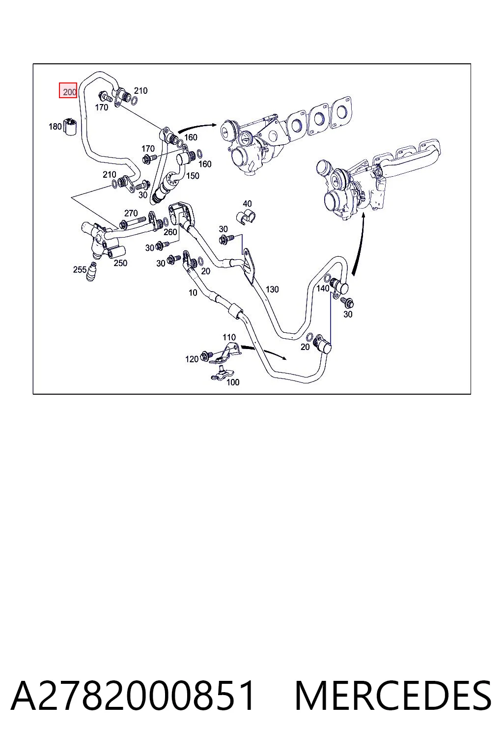 A2782000851 Mercedes Mangueira (cano derivado) de esfriamento por líquido de turbina, linha de combustível de retorno