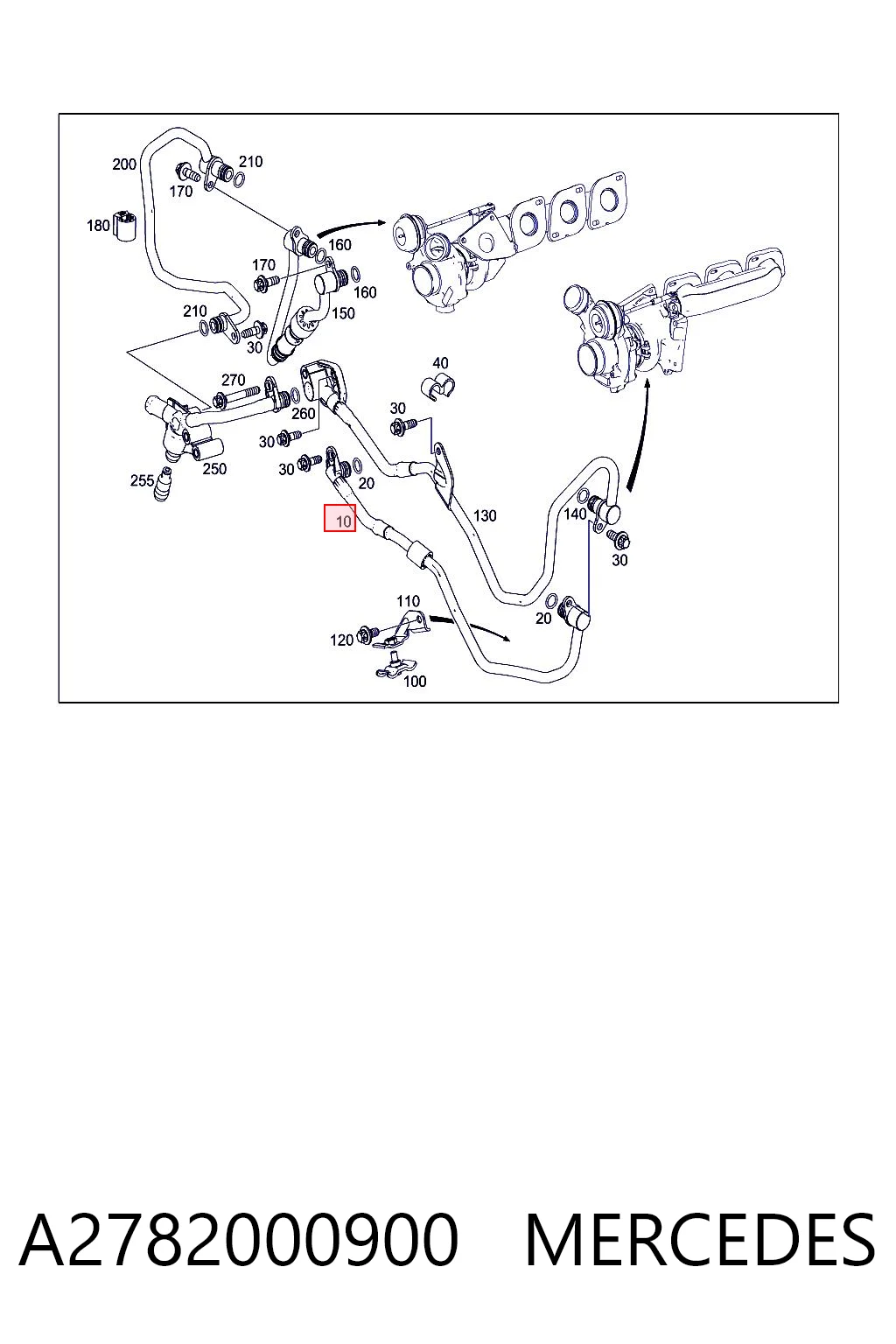 A2782000900 Mercedes Mangueira (cano derivado) de esfriamento por líquido de turbina, fornecimento