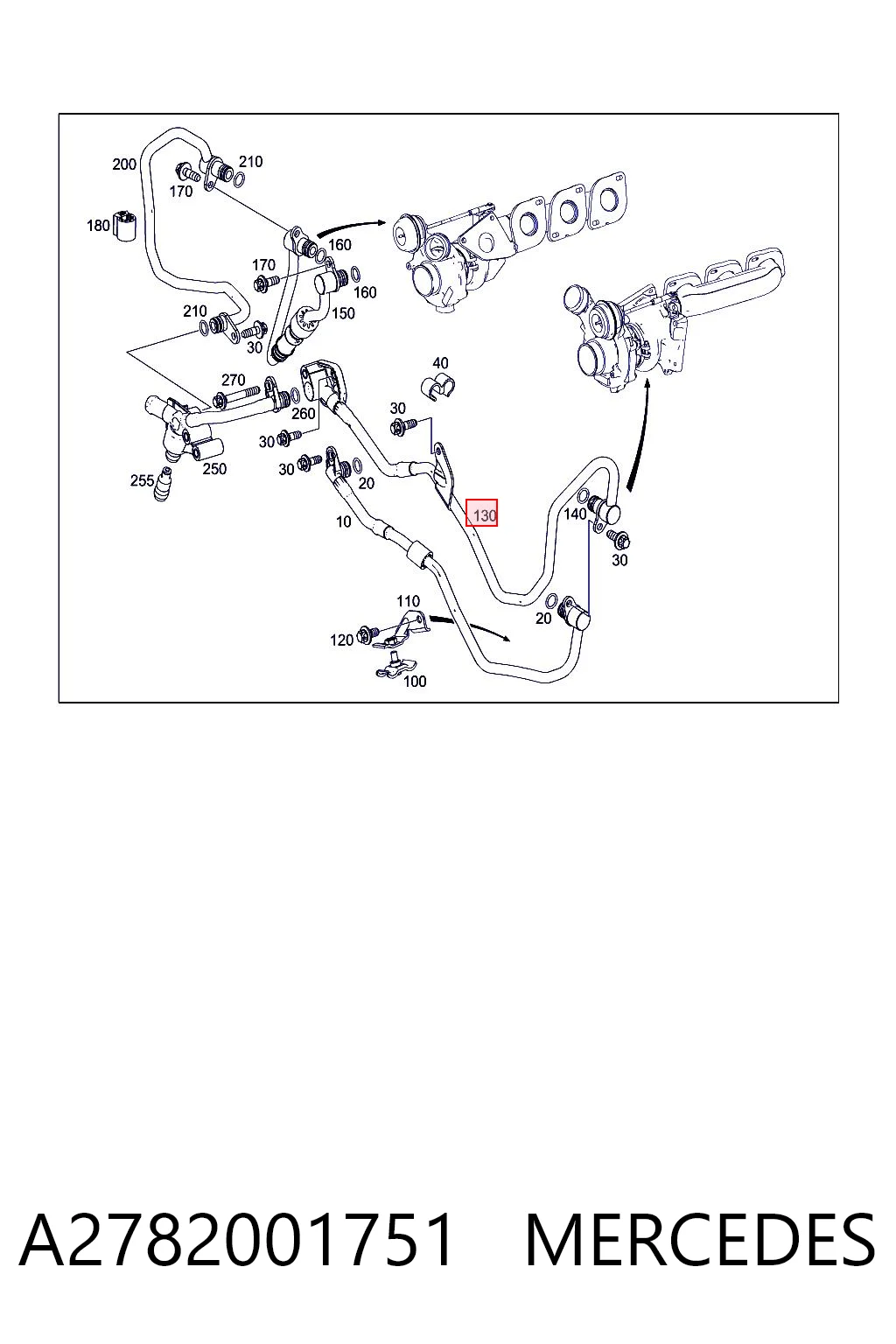 A2782001751 Mercedes Mangueira (cano derivado) de esfriamento por líquido de turbina, linha de combustível de retorno