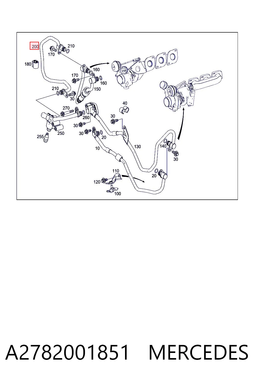 A2782001851 Mercedes Mangueira (cano derivado) de esfriamento por líquido de turbina, linha de combustível de retorno