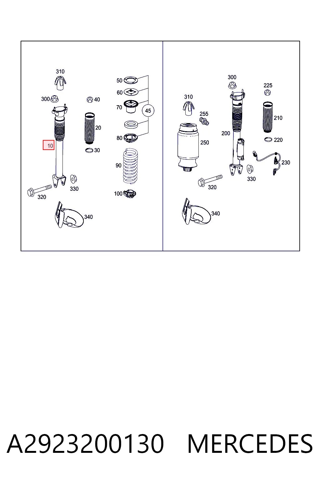 A2923200130 Mercedes Amortecedor traseiro