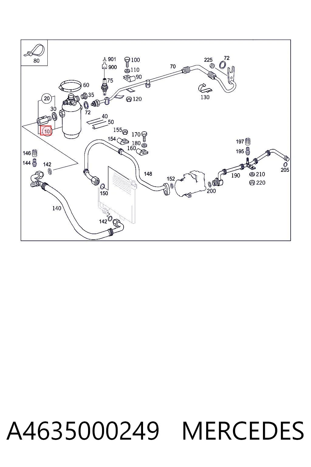A4635000249 Mercedes Tanque de recepção do secador de aparelho de ar condicionado