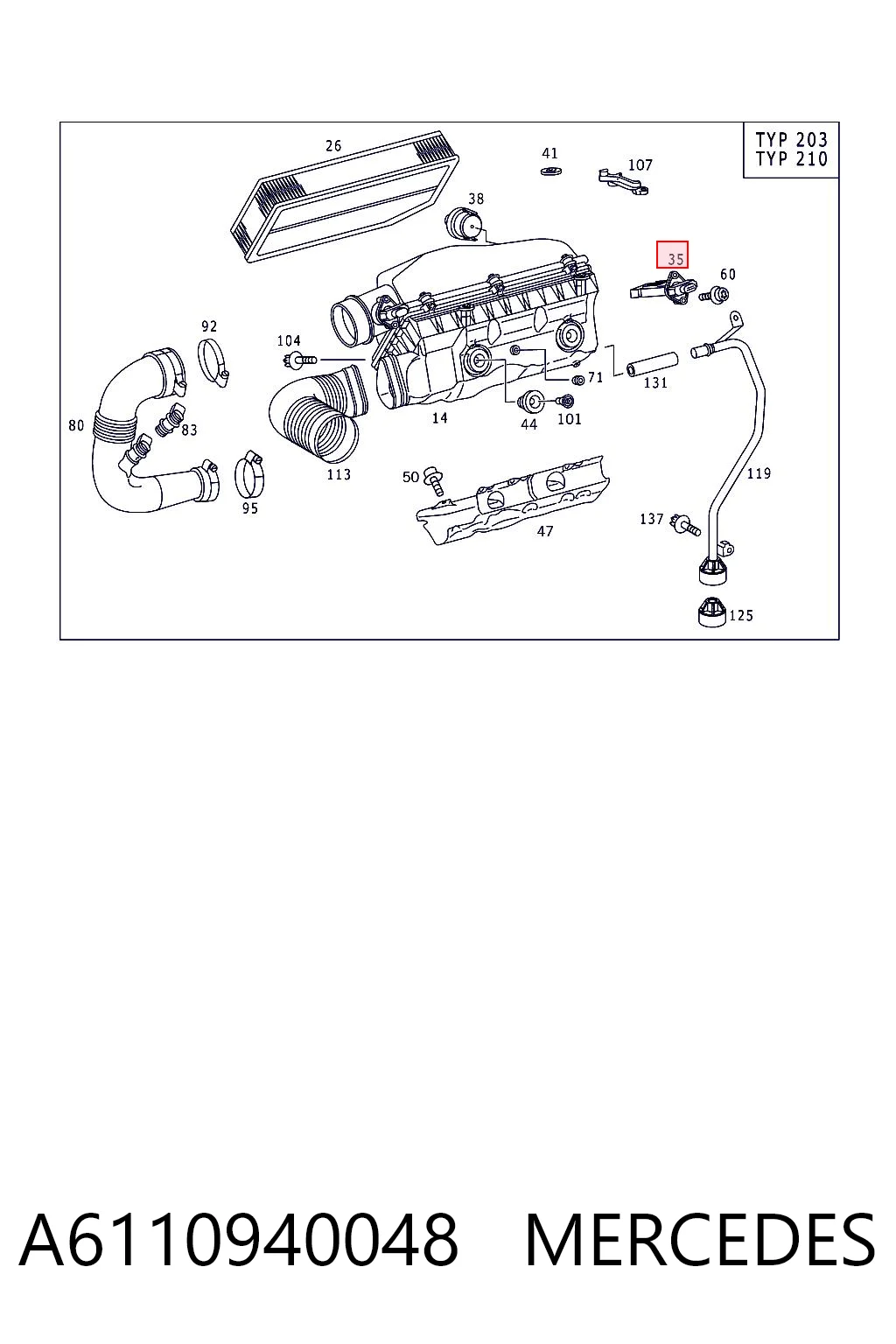 A6110940048 Mercedes Sensor de fluxo (consumo) de ar, medidor de consumo M.A.F. - (Mass Airflow)