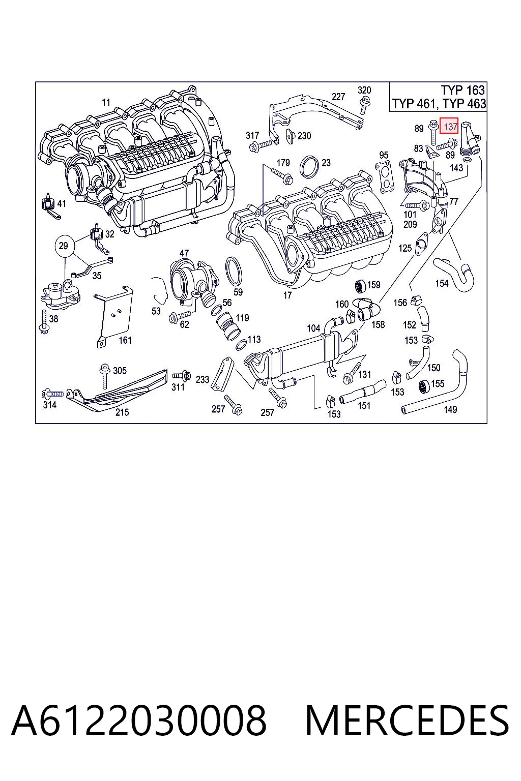 A6122030008 Mercedes Flange do sistema de esfriamento (união em T)