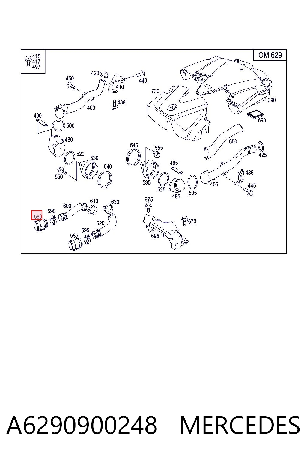 A6290900248 Mercedes Sensor de fluxo (consumo) de ar, medidor de consumo M.A.F. - (Mass Airflow)
