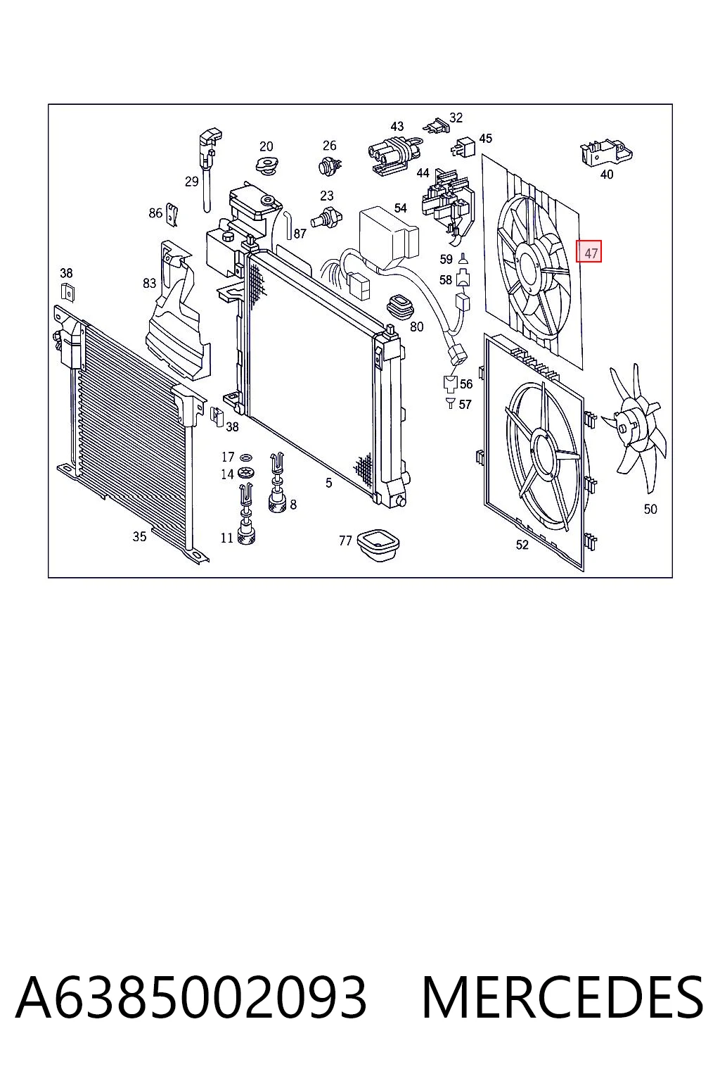 Ventilador elétrico de esfriamento montado (motor + roda de aletas) Mercedes Vito  638 ao melhor preço