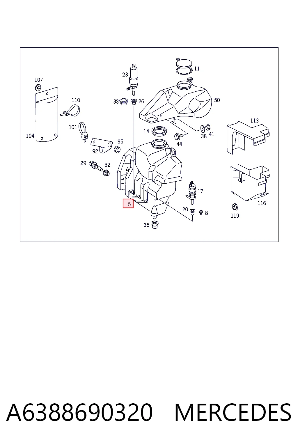 Tanque de fluido para lavador de vidro para Mercedes Vito I 638