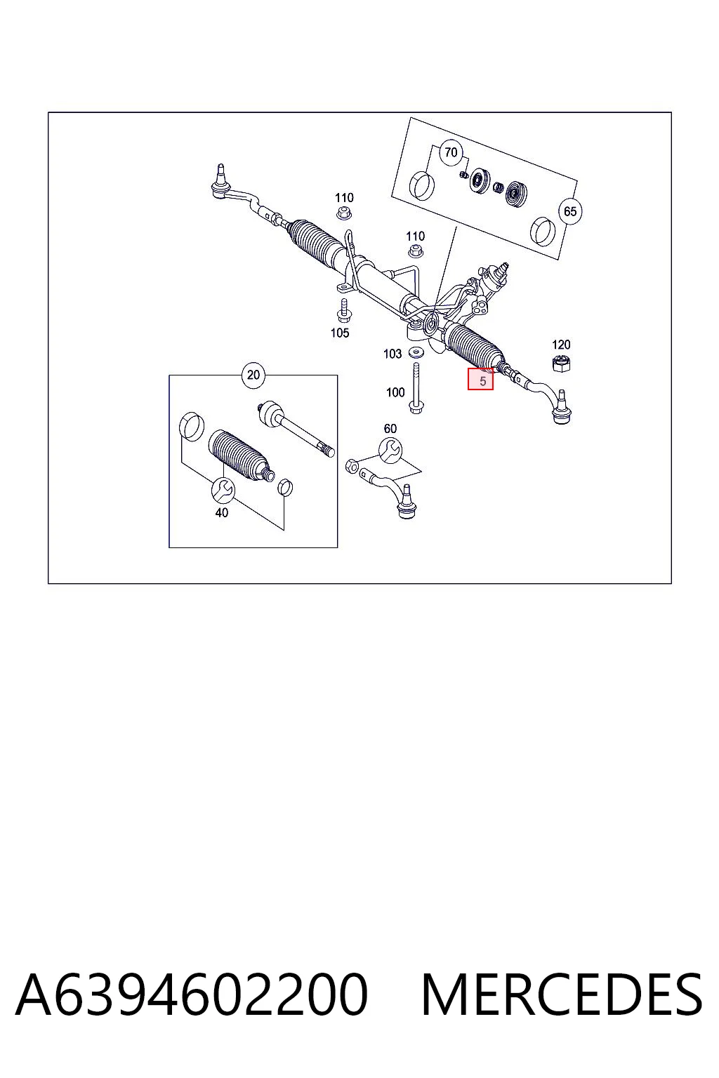 A6394602200 Mercedes Cremalheira da direção