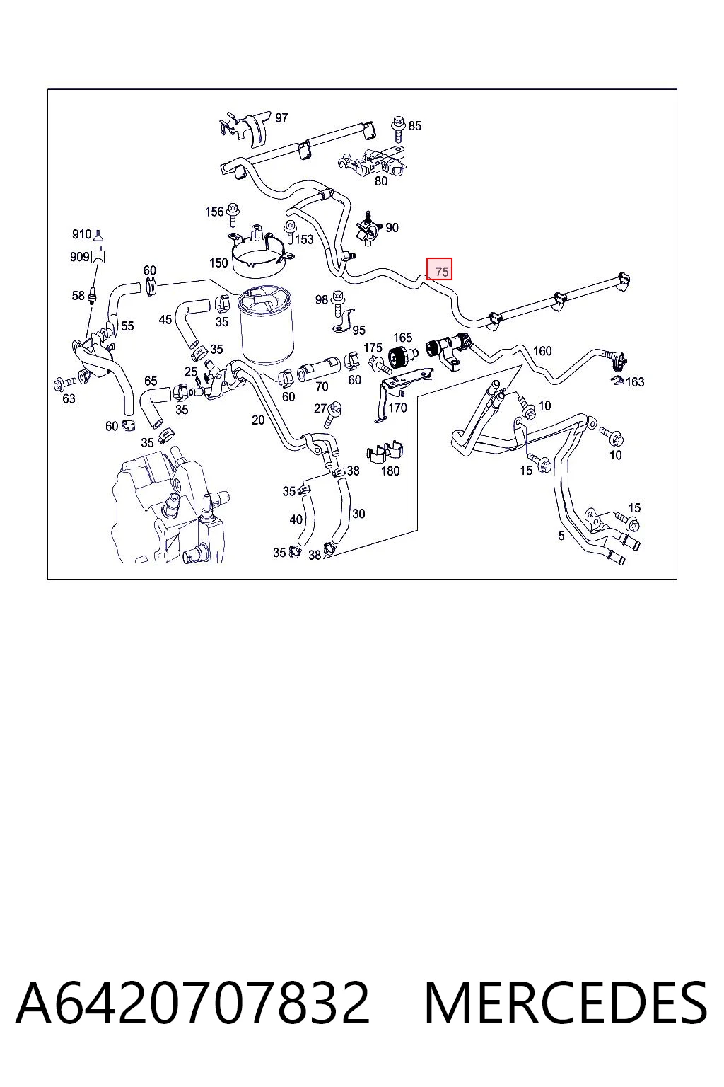 A6420707832 Mercedes Tubo de combustível, inverso desde os injetores