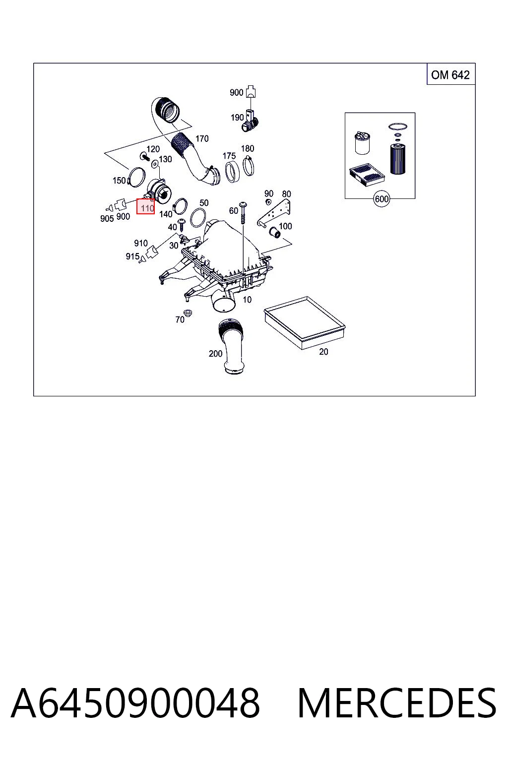 A6450900048 Mercedes Sensor de fluxo (consumo) de ar, medidor de consumo M.A.F. - (Mass Airflow)