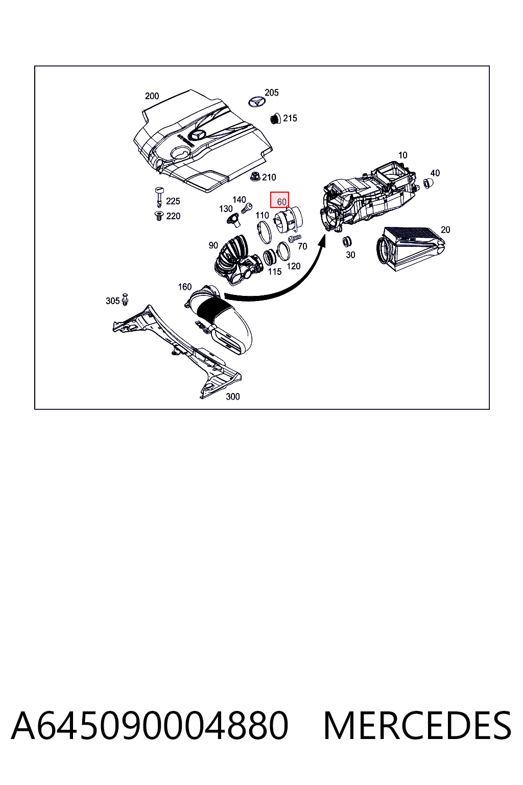 A645090004880 Mercedes Sensor de fluxo (consumo) de ar, medidor de consumo M.A.F. - (Mass Airflow)