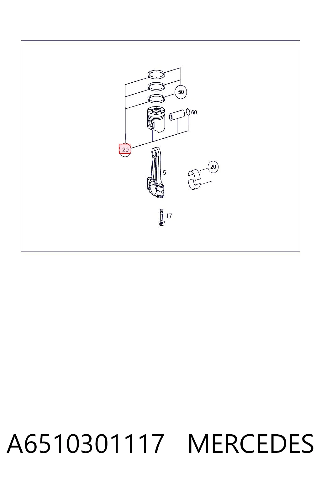 A6510301117 Mercedes Pistão do kit para 1 cilindro, STD