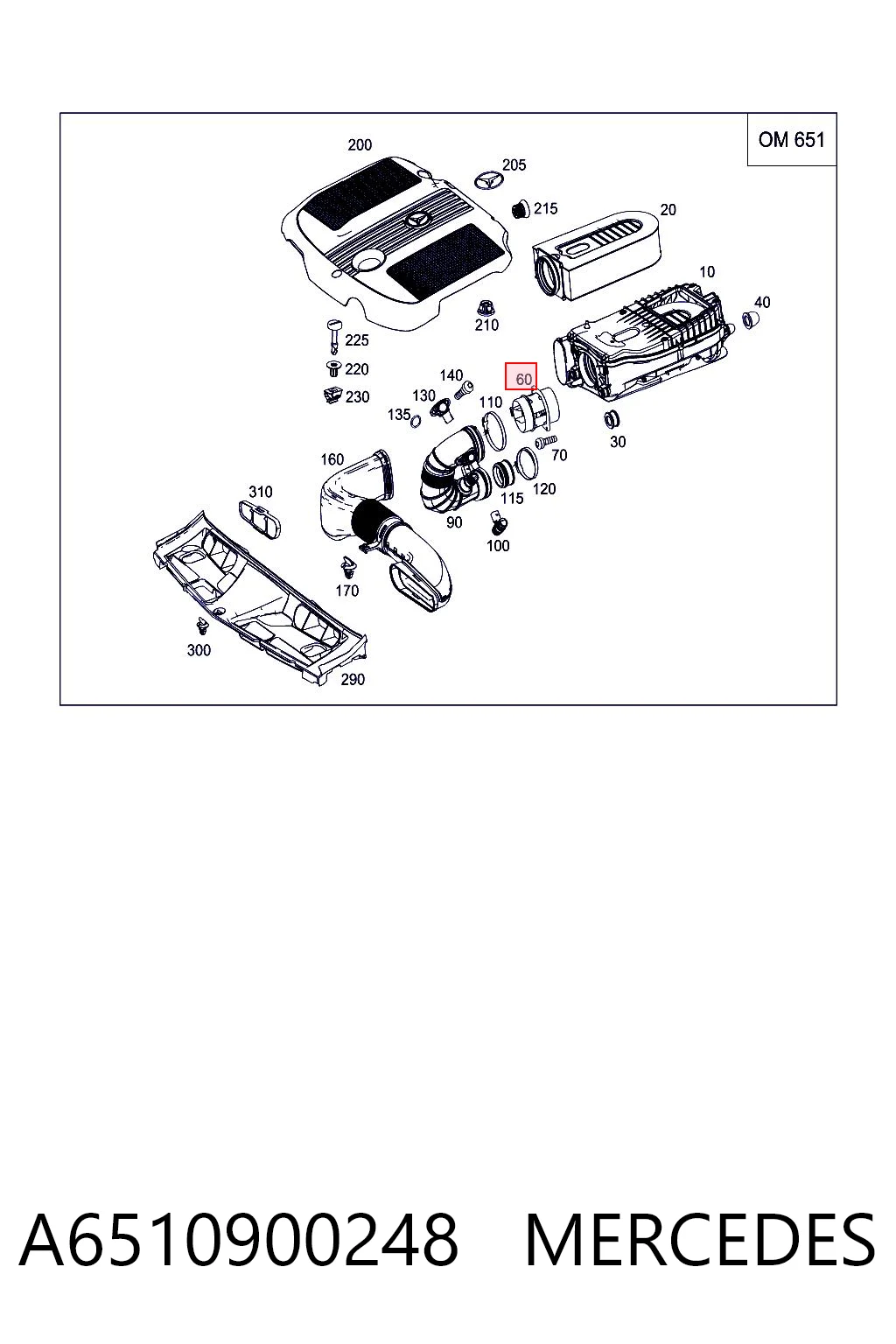 A6510900248 Mercedes Sensor de fluxo (consumo) de ar, medidor de consumo M.A.F. - (Mass Airflow)