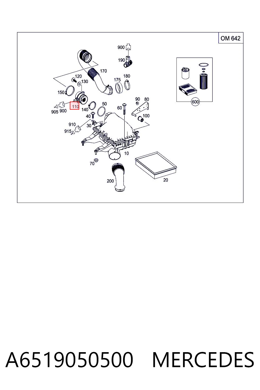 A6519050500 Mercedes Sensor de fluxo (consumo) de ar, medidor de consumo M.A.F. - (Mass Airflow)