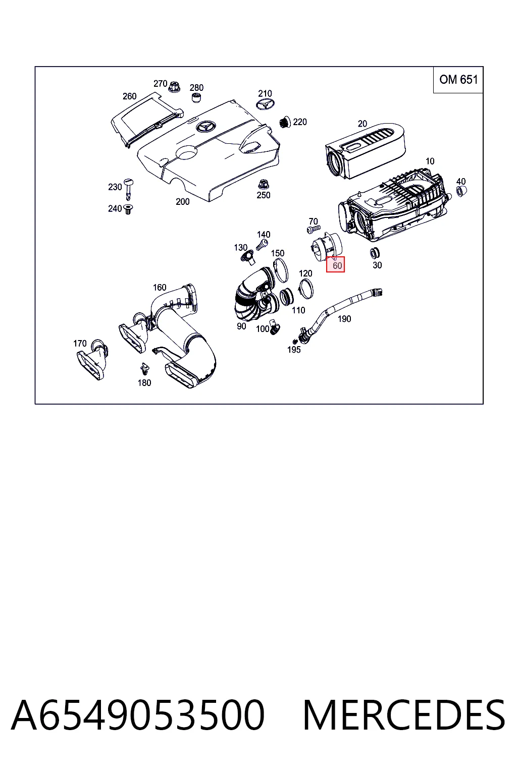 A6549053500 Mercedes Sensor de fluxo (consumo) de ar, medidor de consumo M.A.F. - (Mass Airflow)
