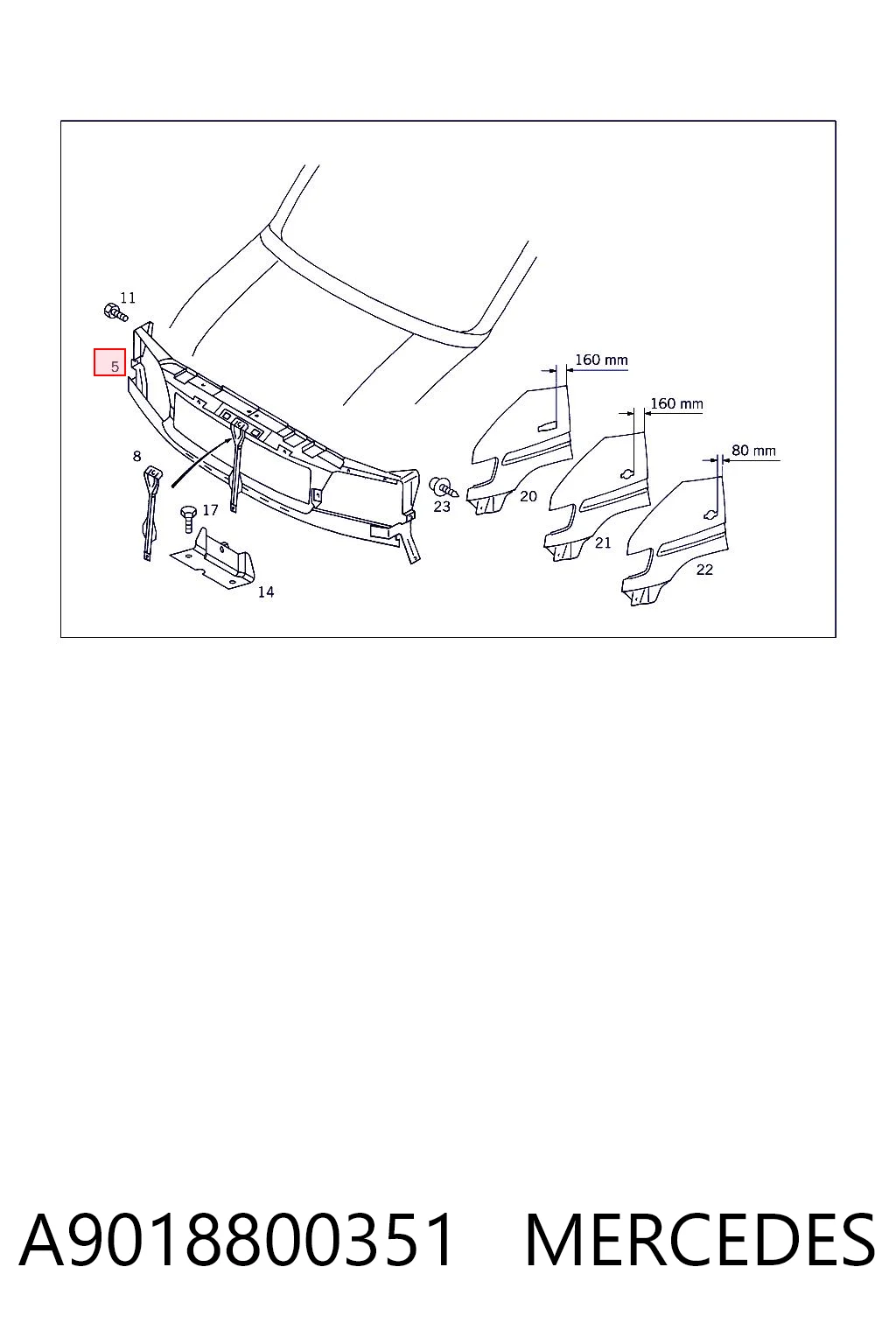 Suporte do radiador montado (painel de montagem de fixação das luzes) Mercedes Sprinter 901, 902 ao melhor preço