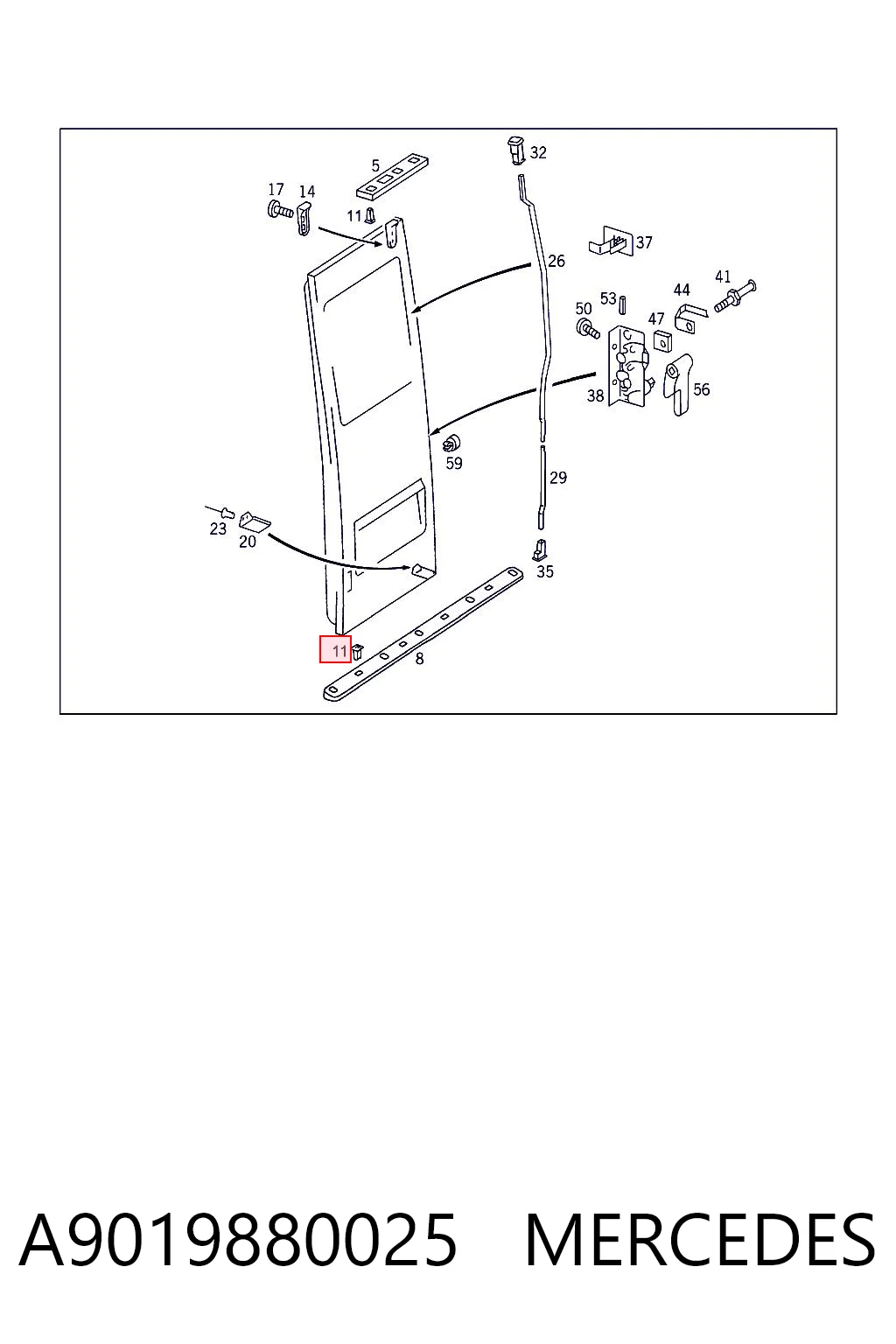 A9019880025 Mercedes Braçadeira (cápsula) de fixação de moldura da porta