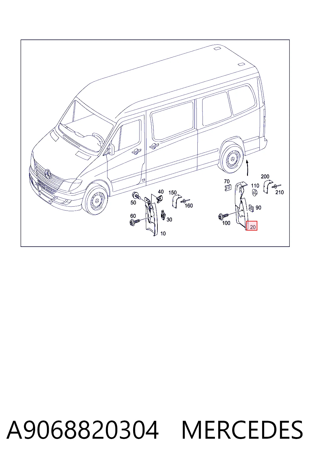 A9068820304 Mercedes Protetor de lama traseiro direito