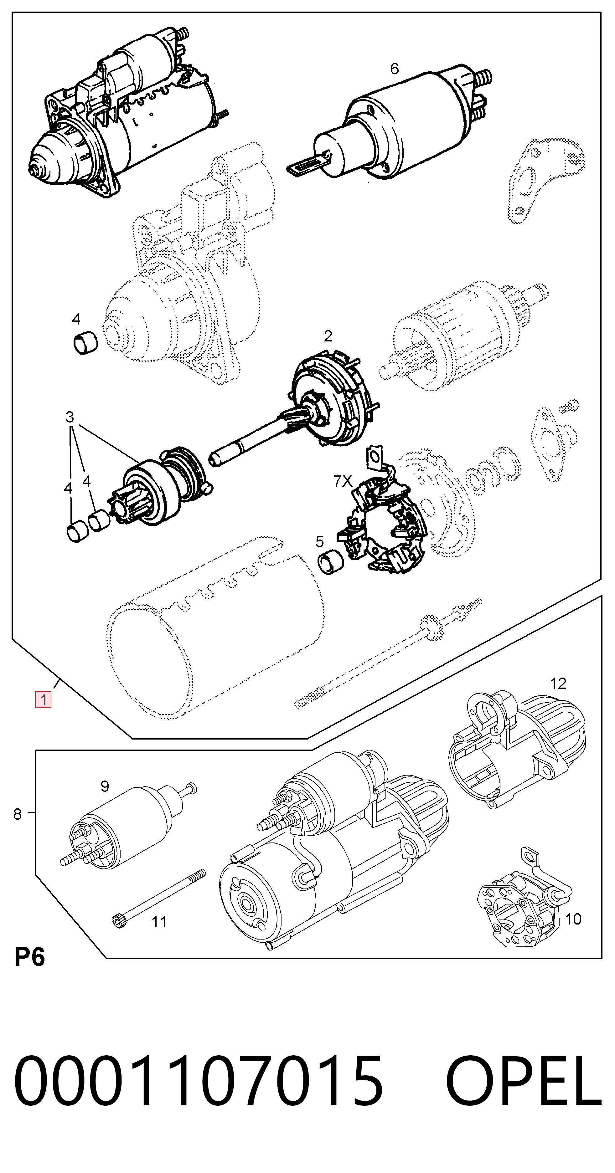0001107015 Opel Motor de arranco