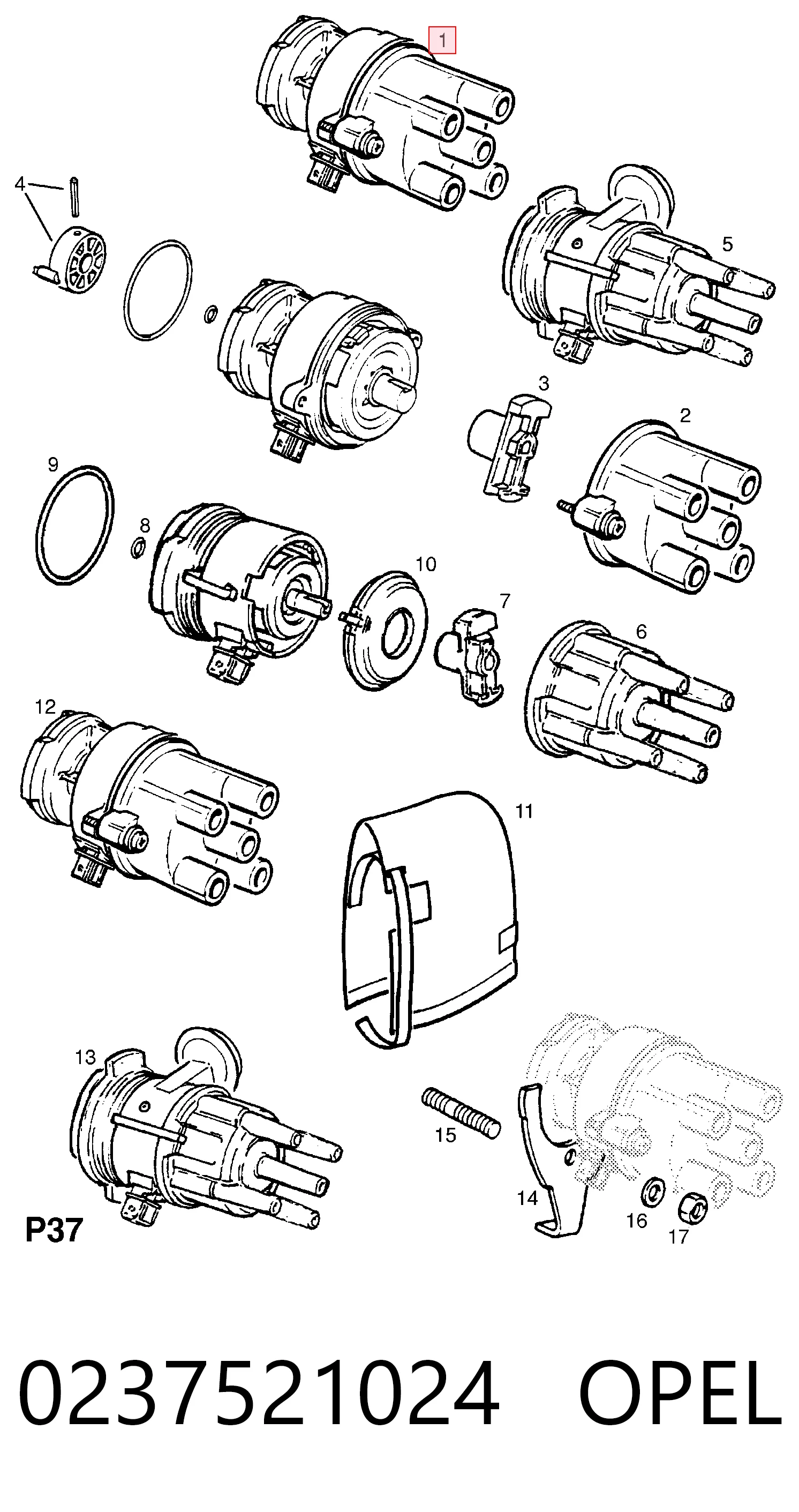 Distribuidor de ignição (distribuidor) para Opel Kadett E 35, 36, 45, 46
