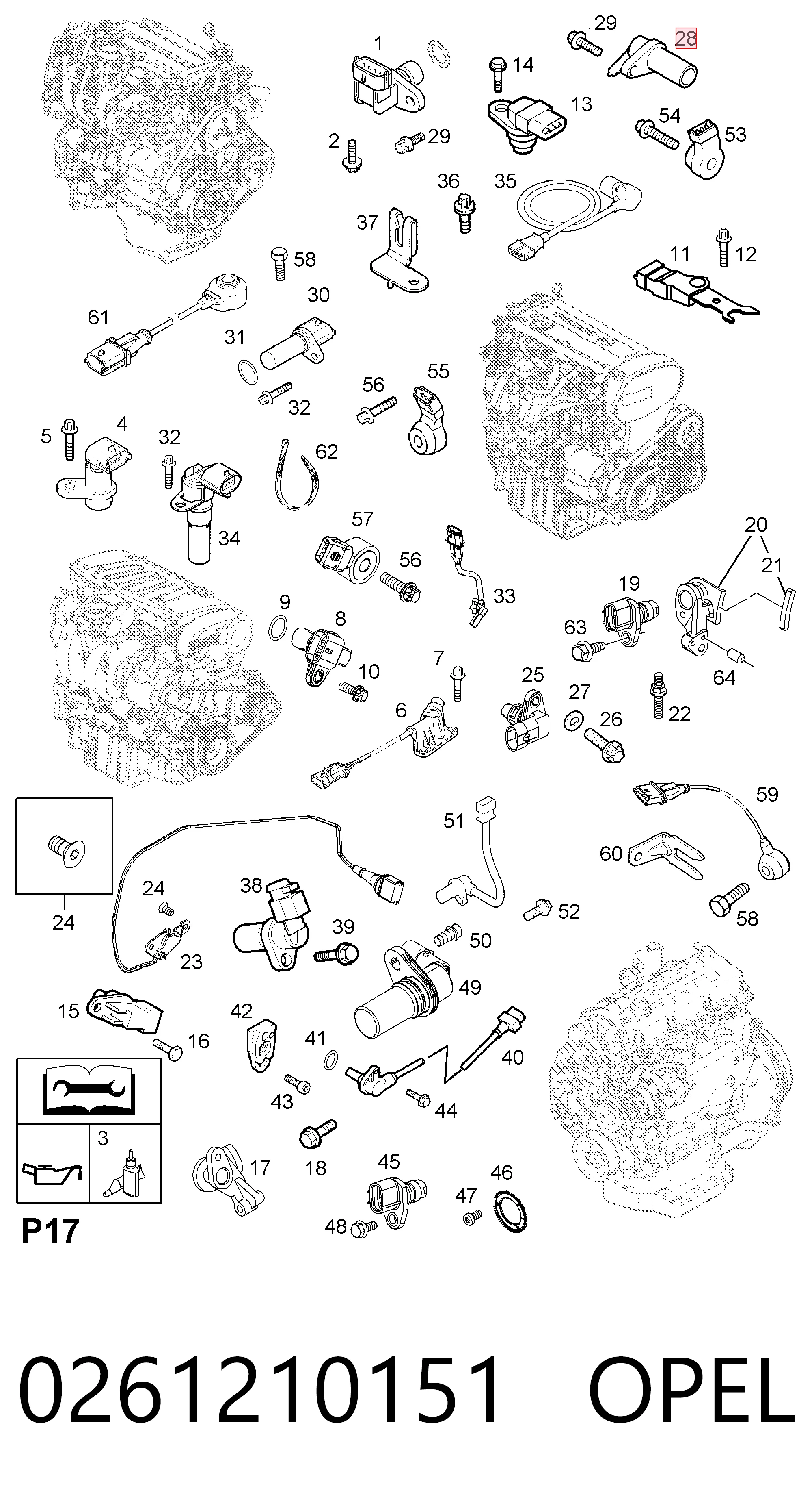 0261210151 Opel Sensor de posição (de revoluções) de cambota