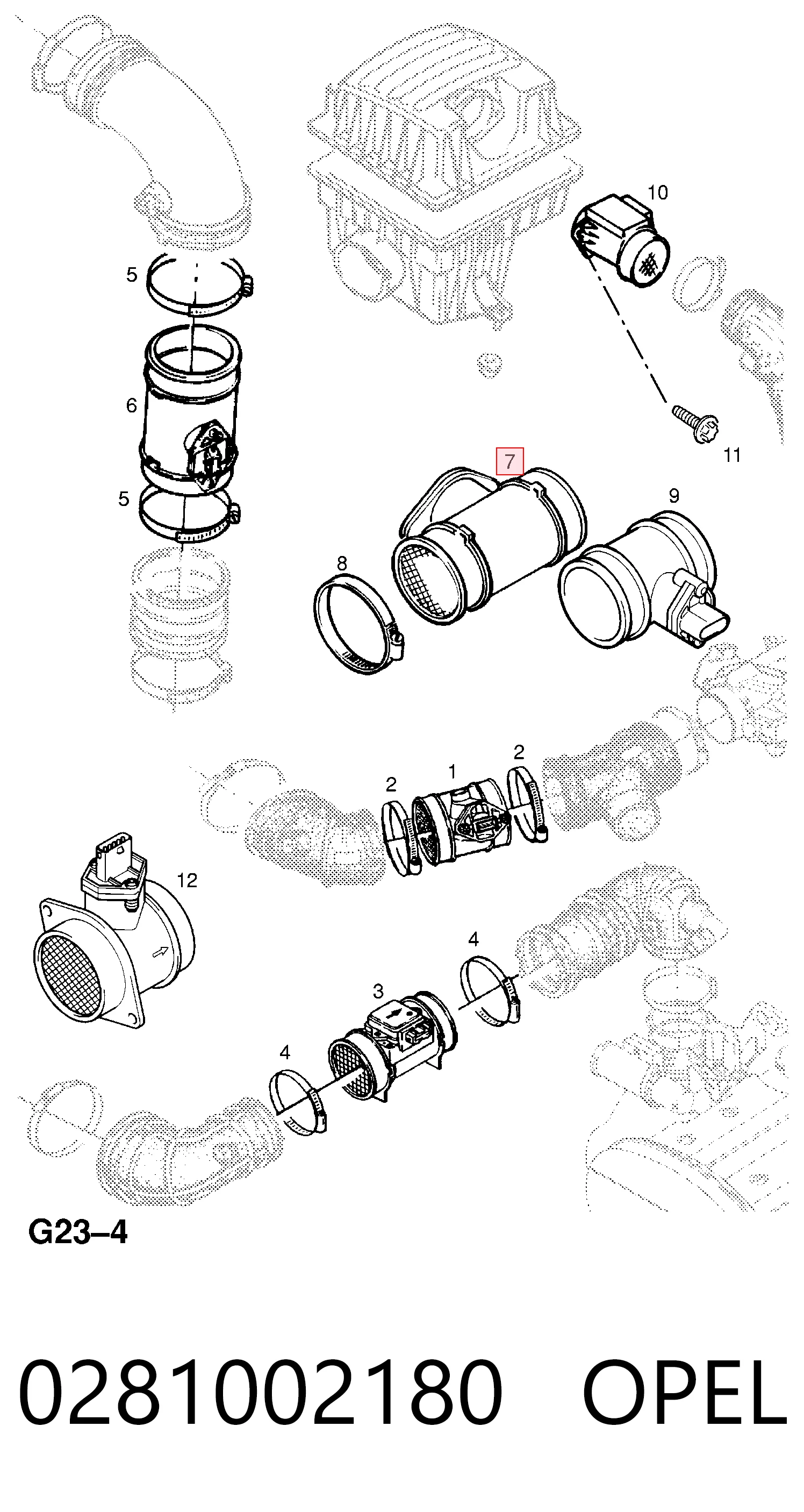 0281002180 Opel Sensor de fluxo (consumo) de ar, medidor de consumo M.A.F. - (Mass Airflow)