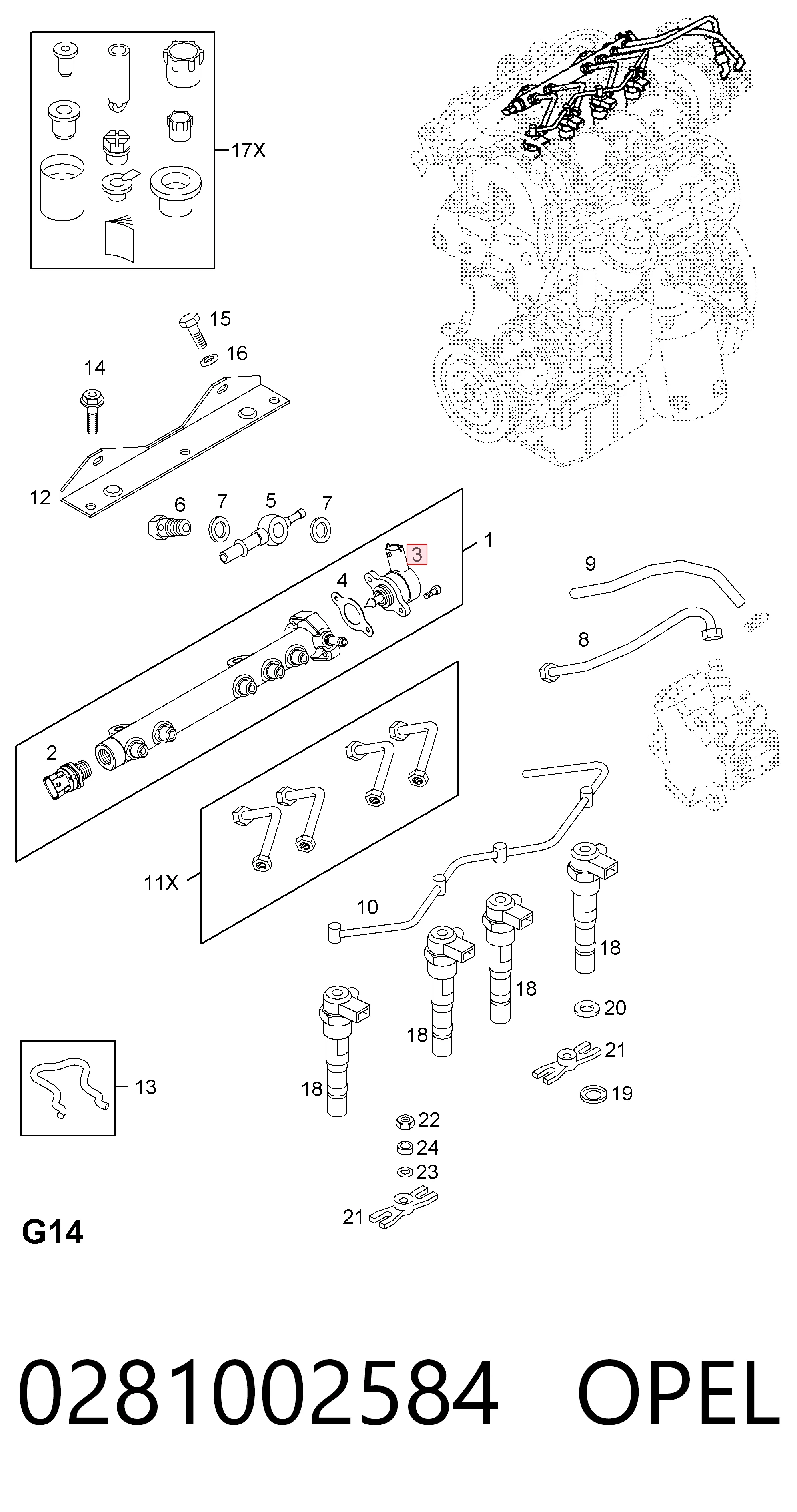 0281002584 Opel Regulador de pressão de combustível na régua de injectores