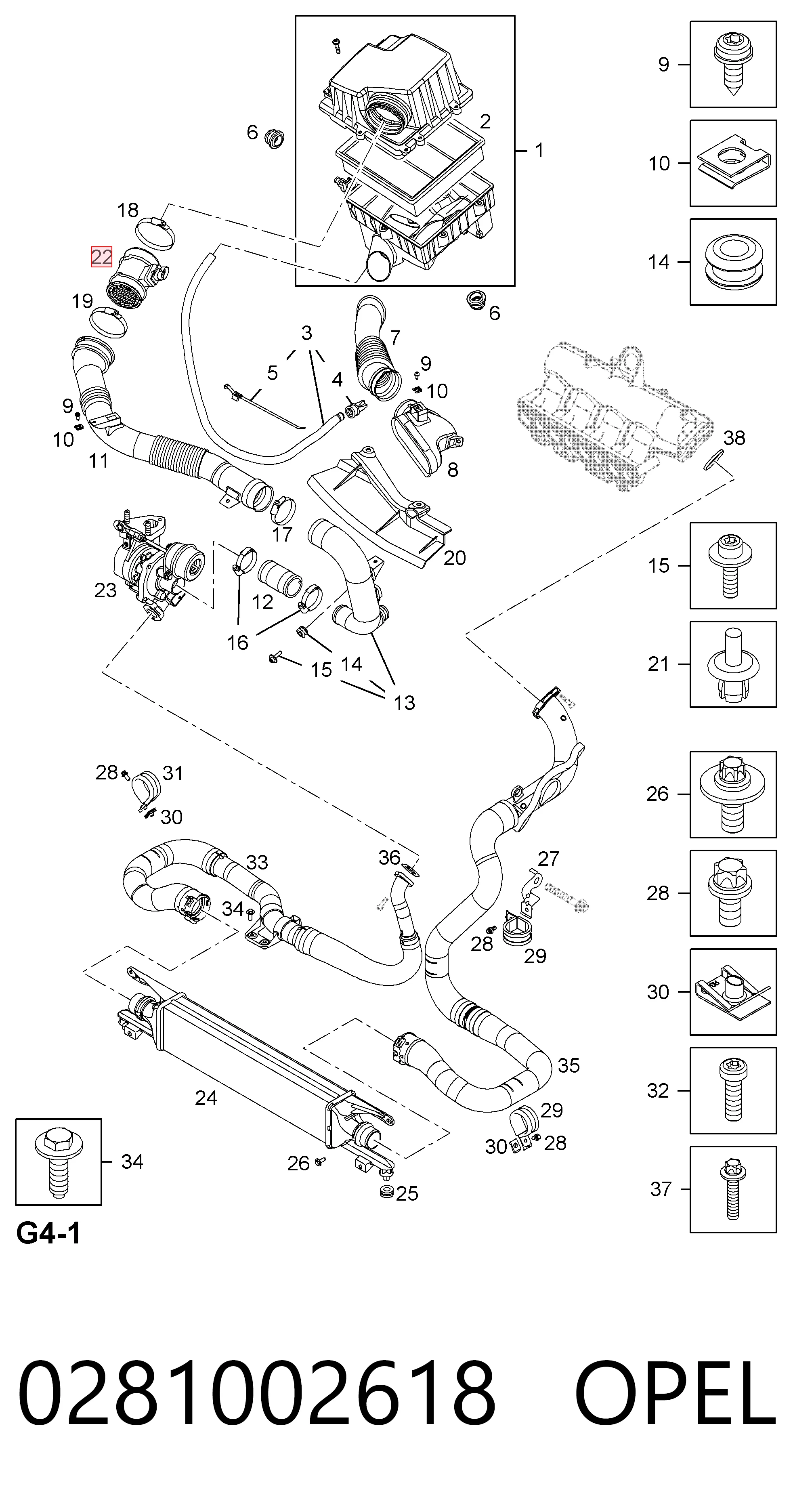 0281002618 Opel Sensor de fluxo (consumo) de ar, medidor de consumo M.A.F. - (Mass Airflow)