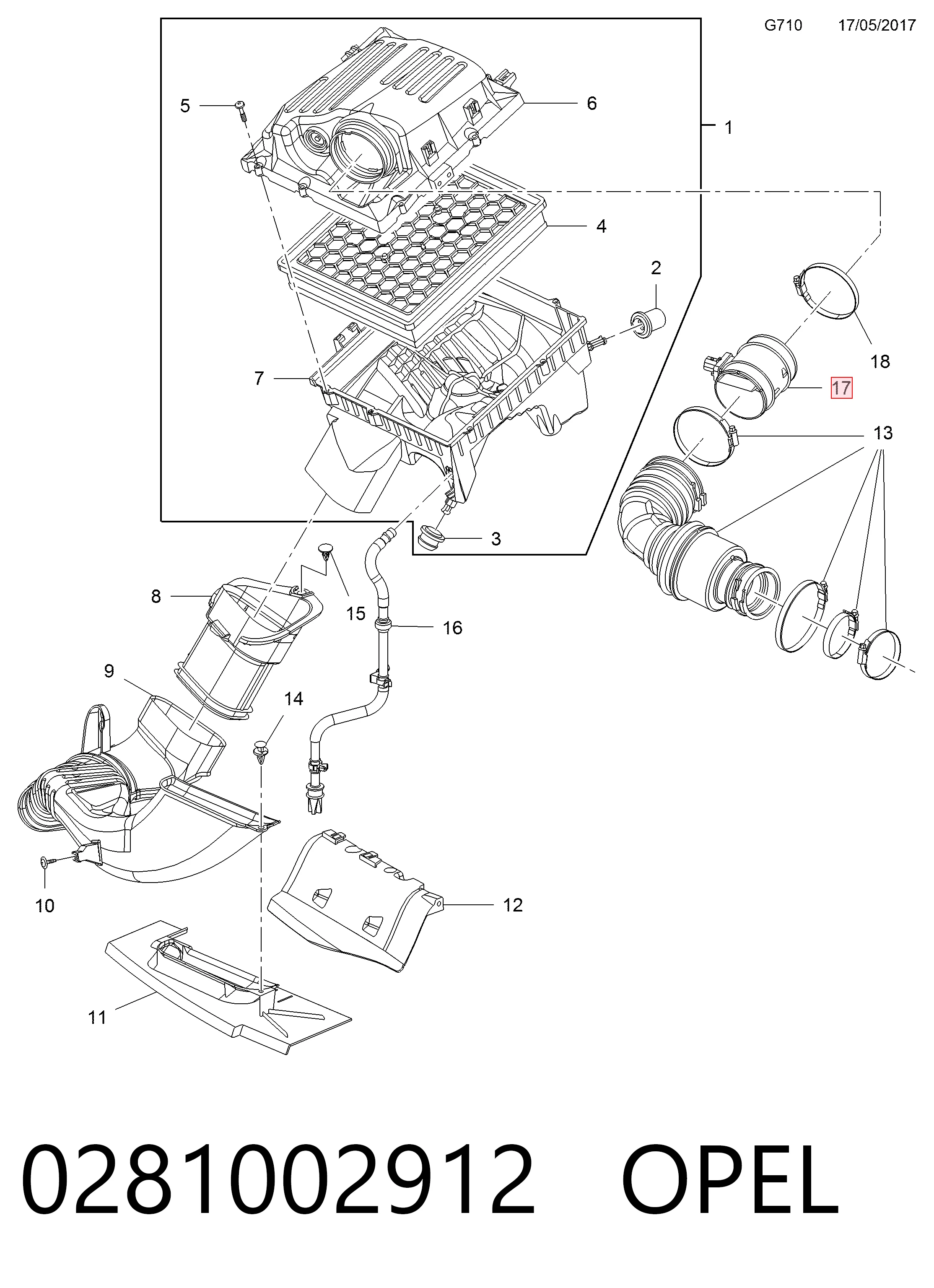 0281002912 Opel Sensor de fluxo (consumo) de ar, medidor de consumo M.A.F. - (Mass Airflow)