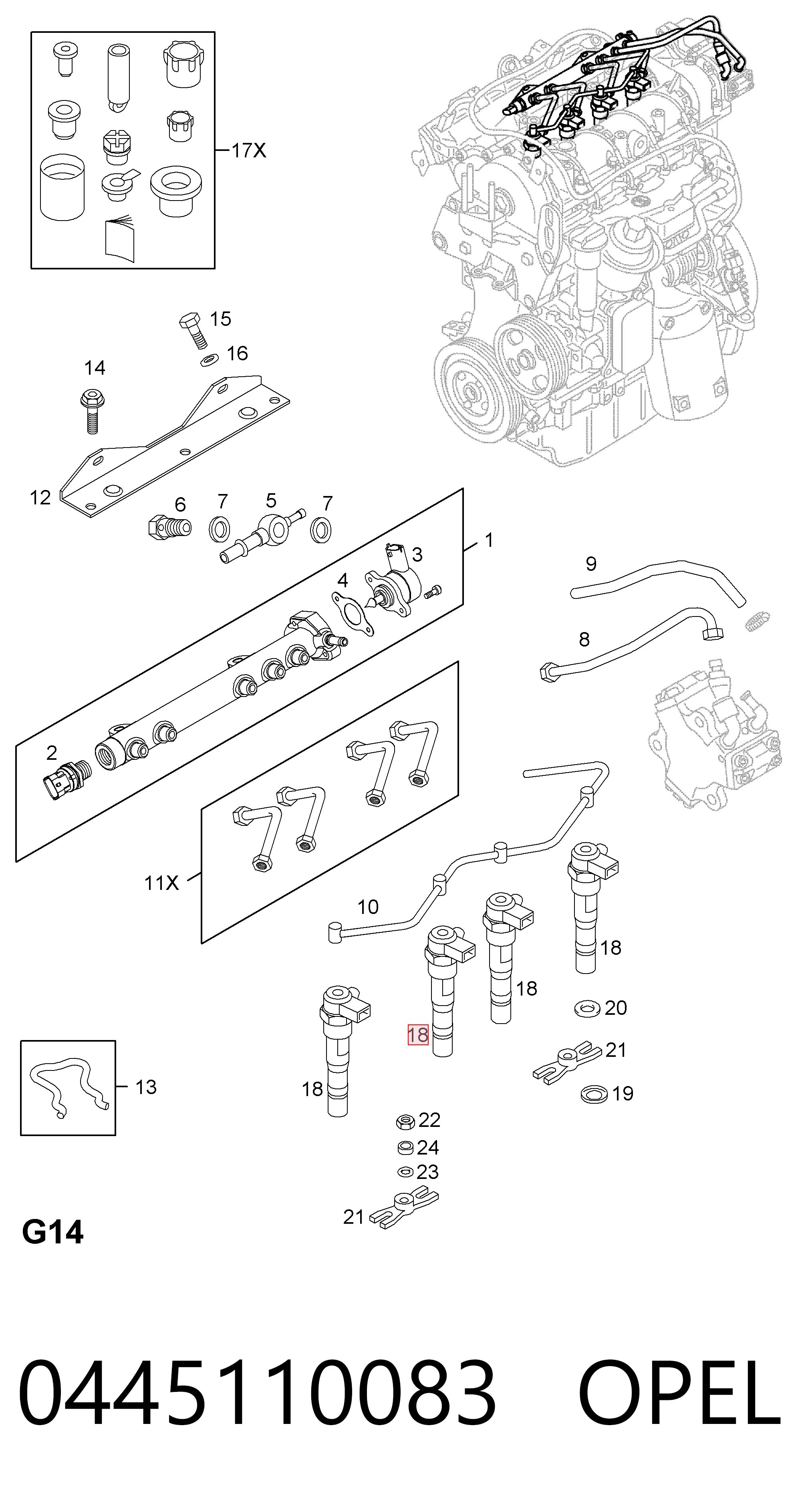 0445110083 Opel Injetor de injeção de combustível