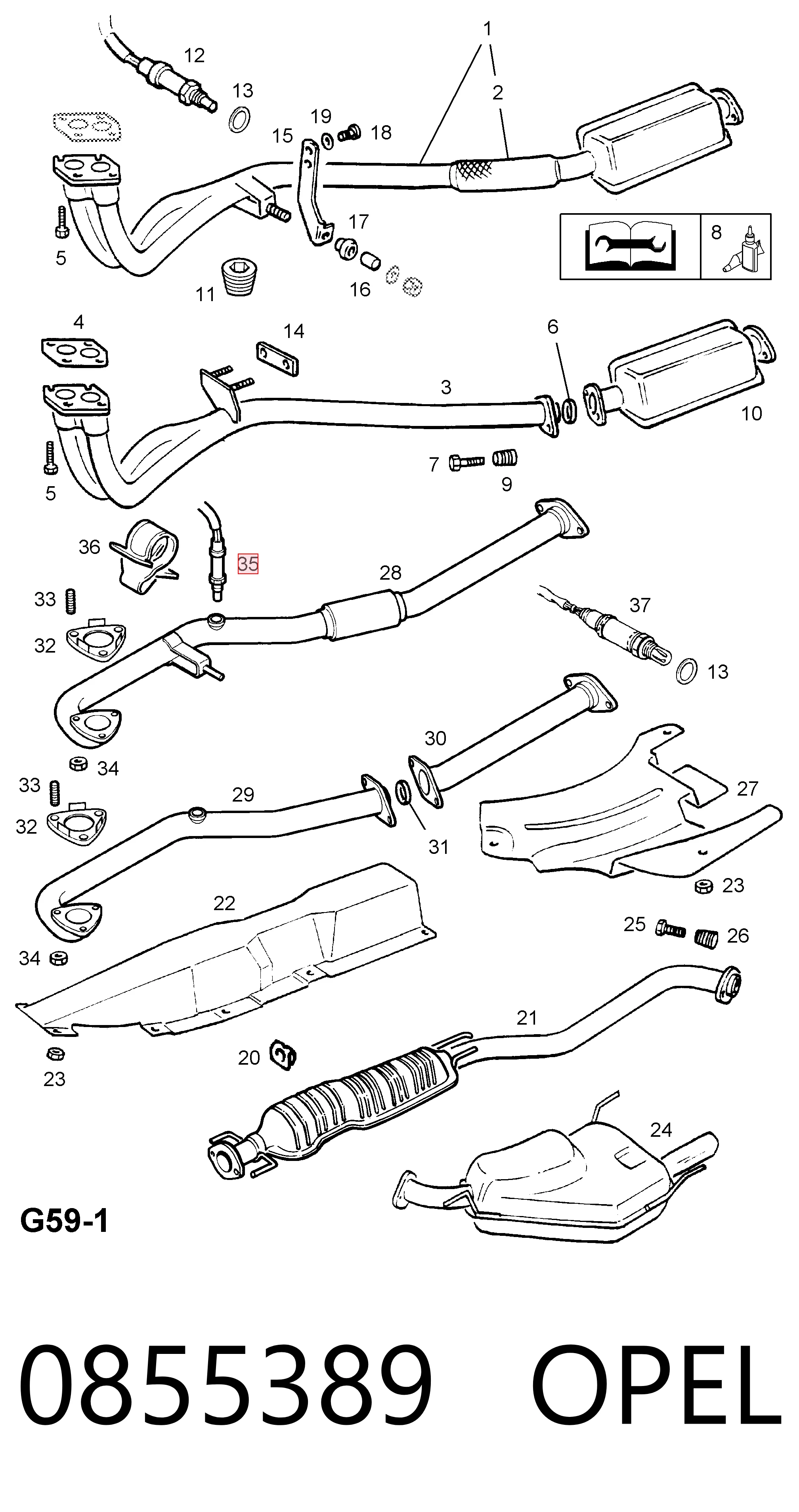 0855389 Opel Sonda lambda, sensor de oxigênio depois de catalisador