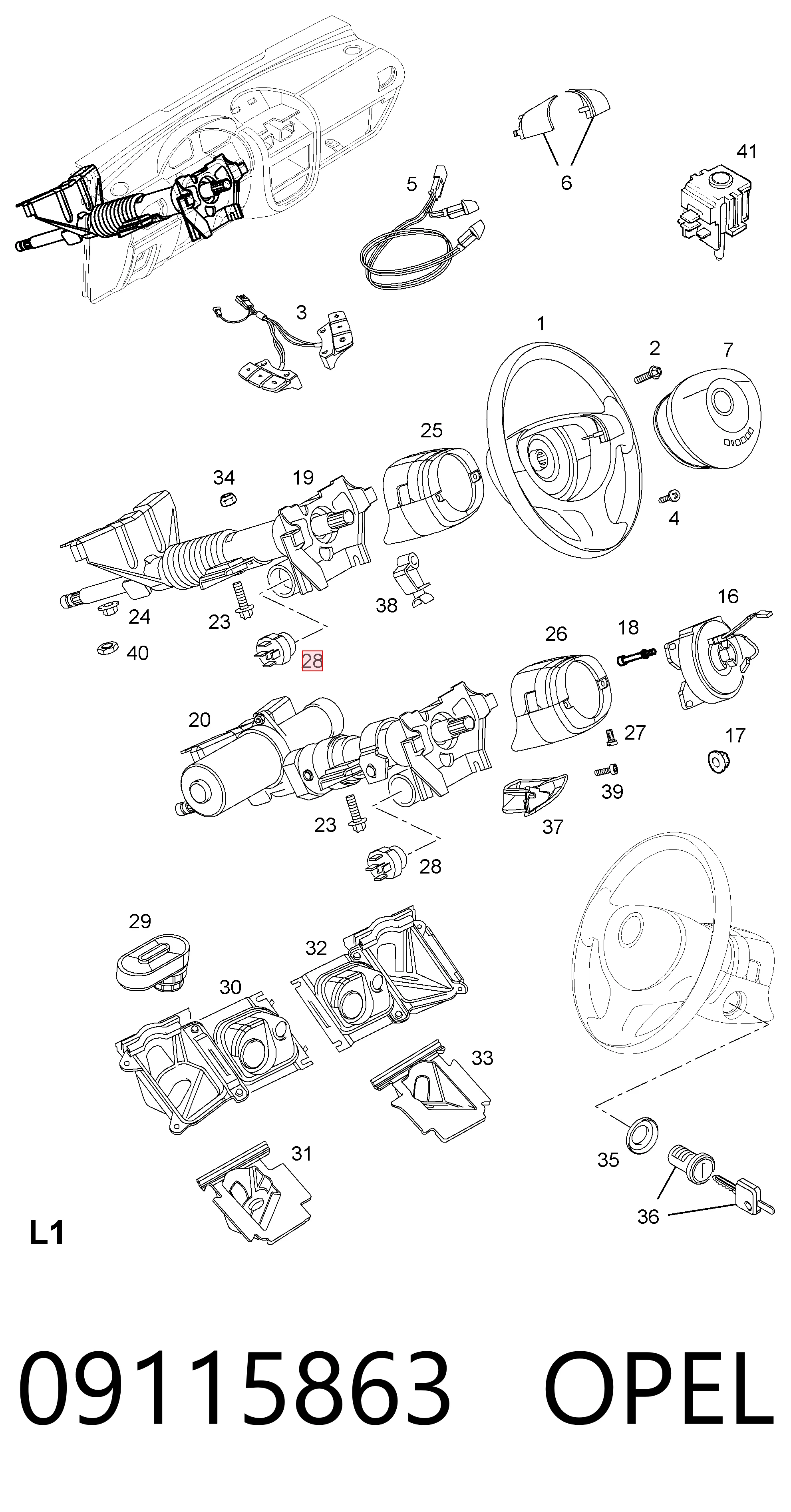 09115863 Opel Grupo de contato de fecho de ignição
