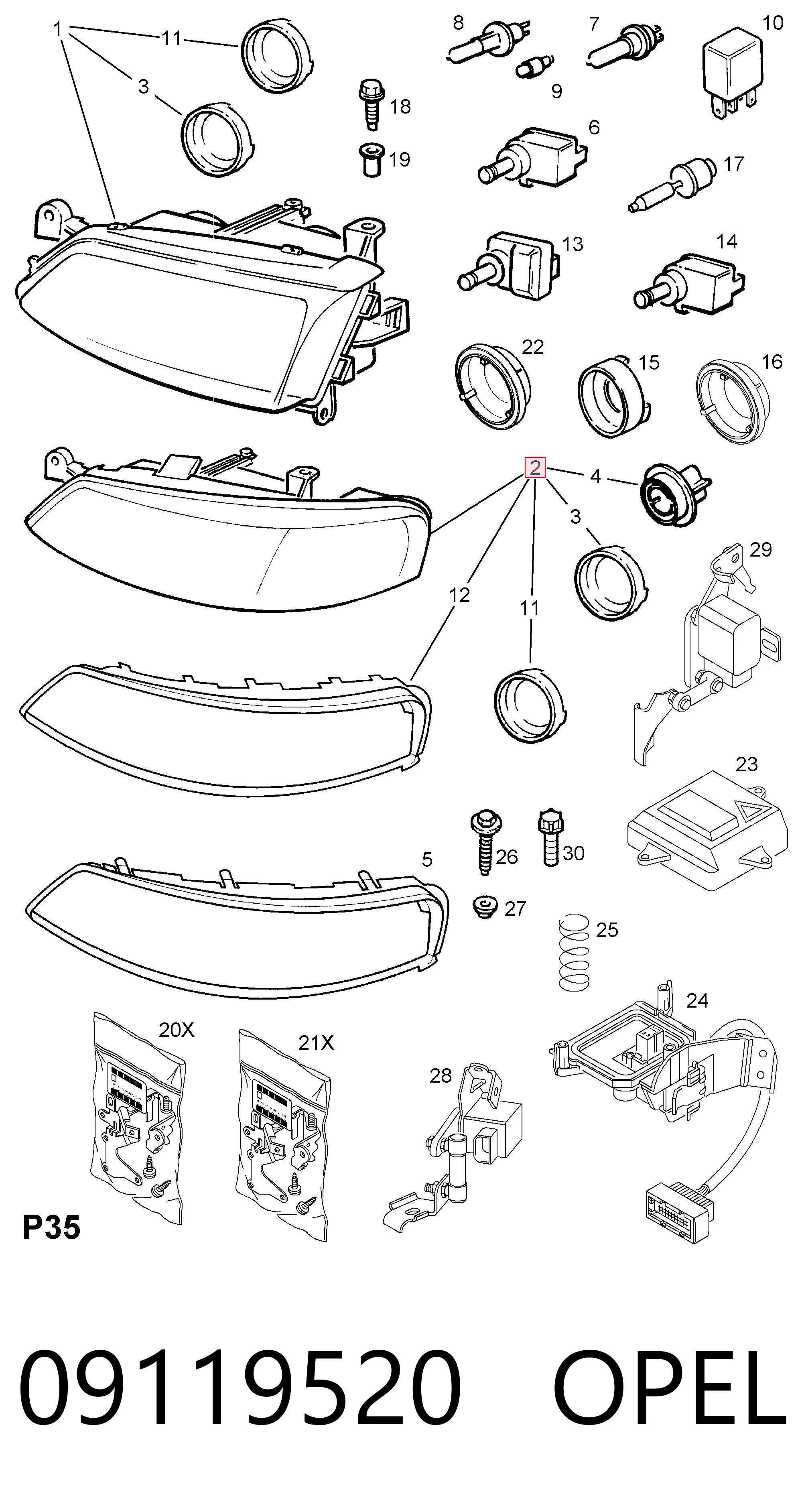  Luz direita Opel Vectra B sedan (36) (1995 - 2002) B