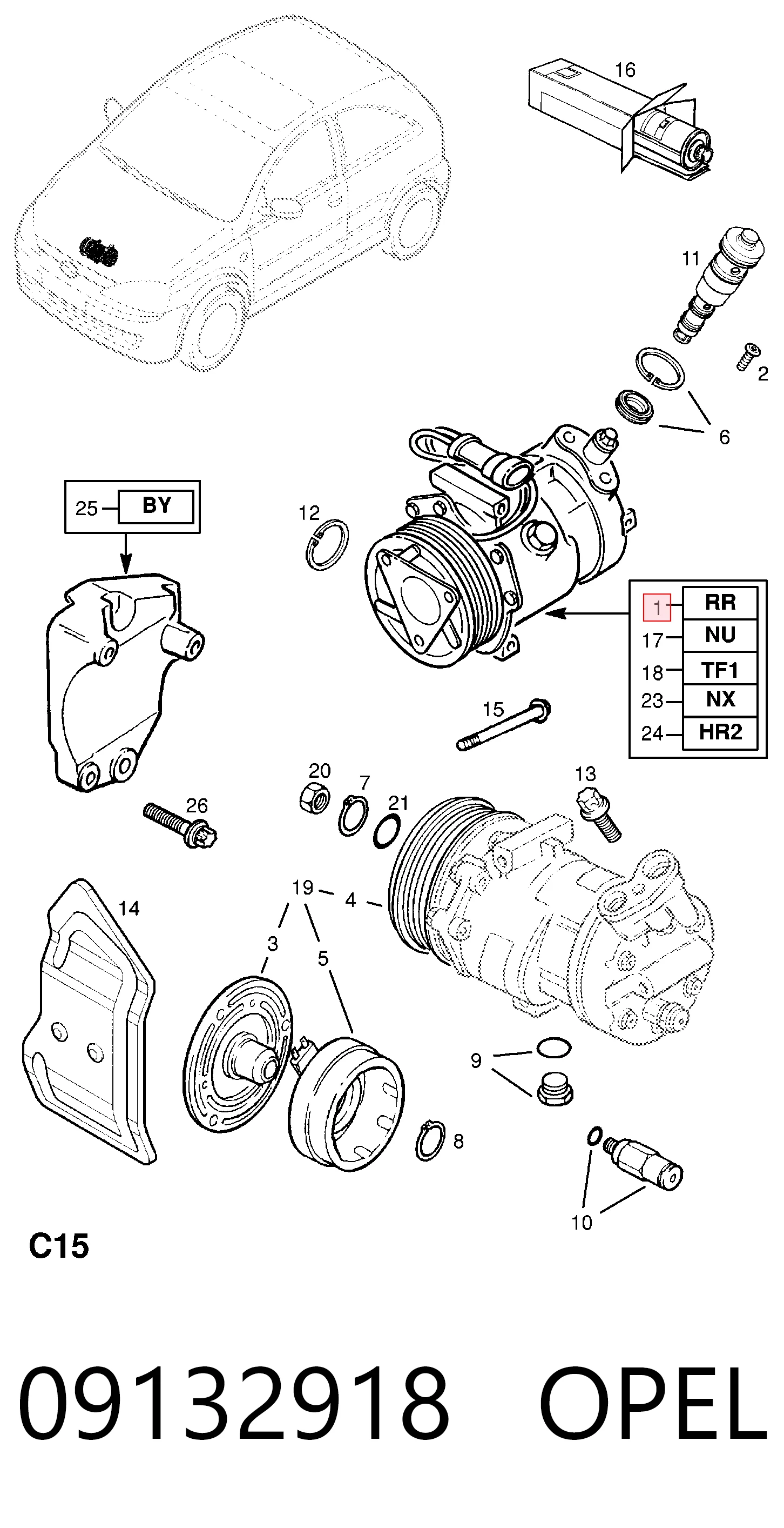 09132918 Opel Compressor de aparelho de ar condicionado