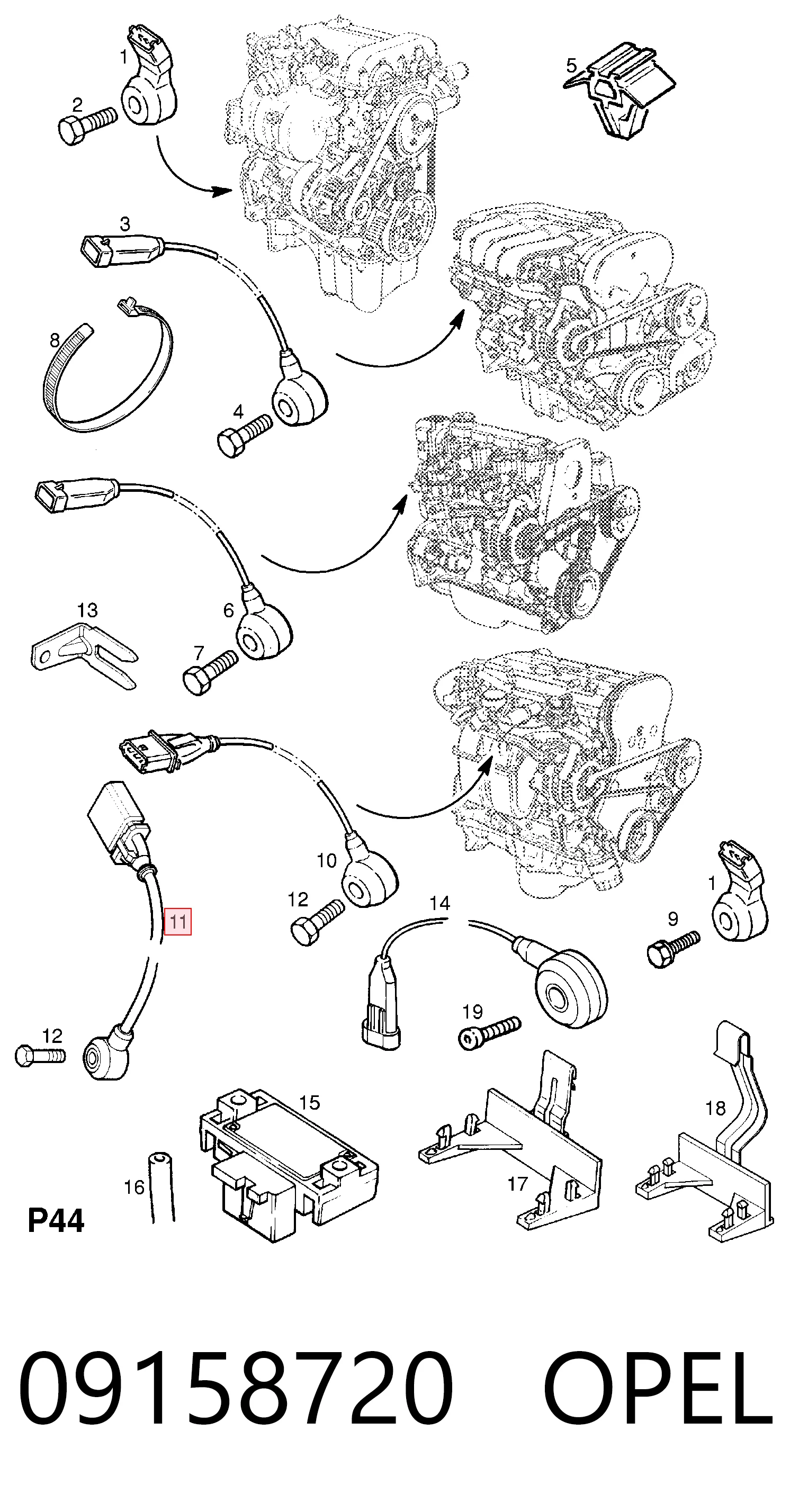 09158720 Opel Sensor de detonação