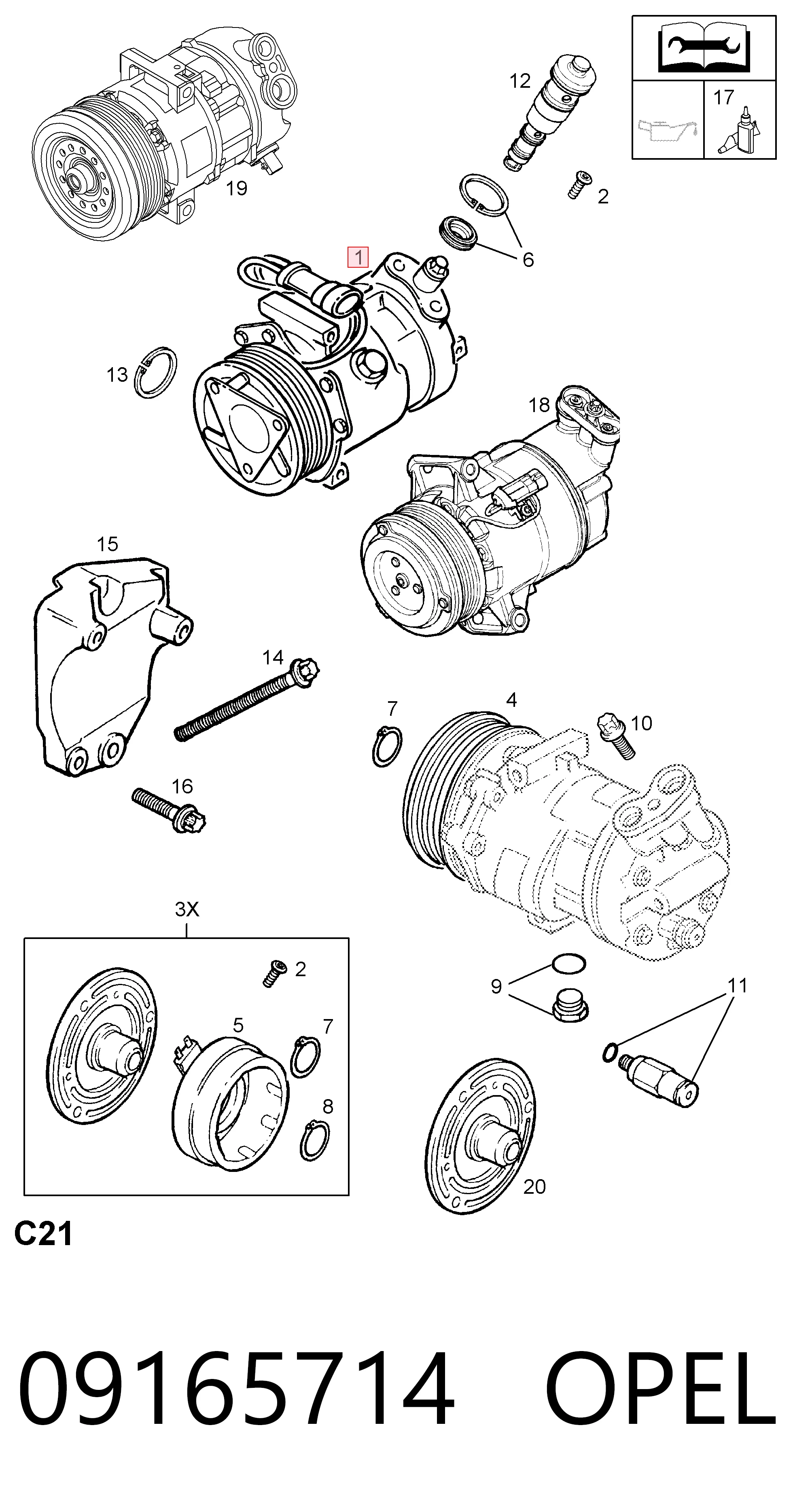 09165714 Opel Compressor de aparelho de ar condicionado