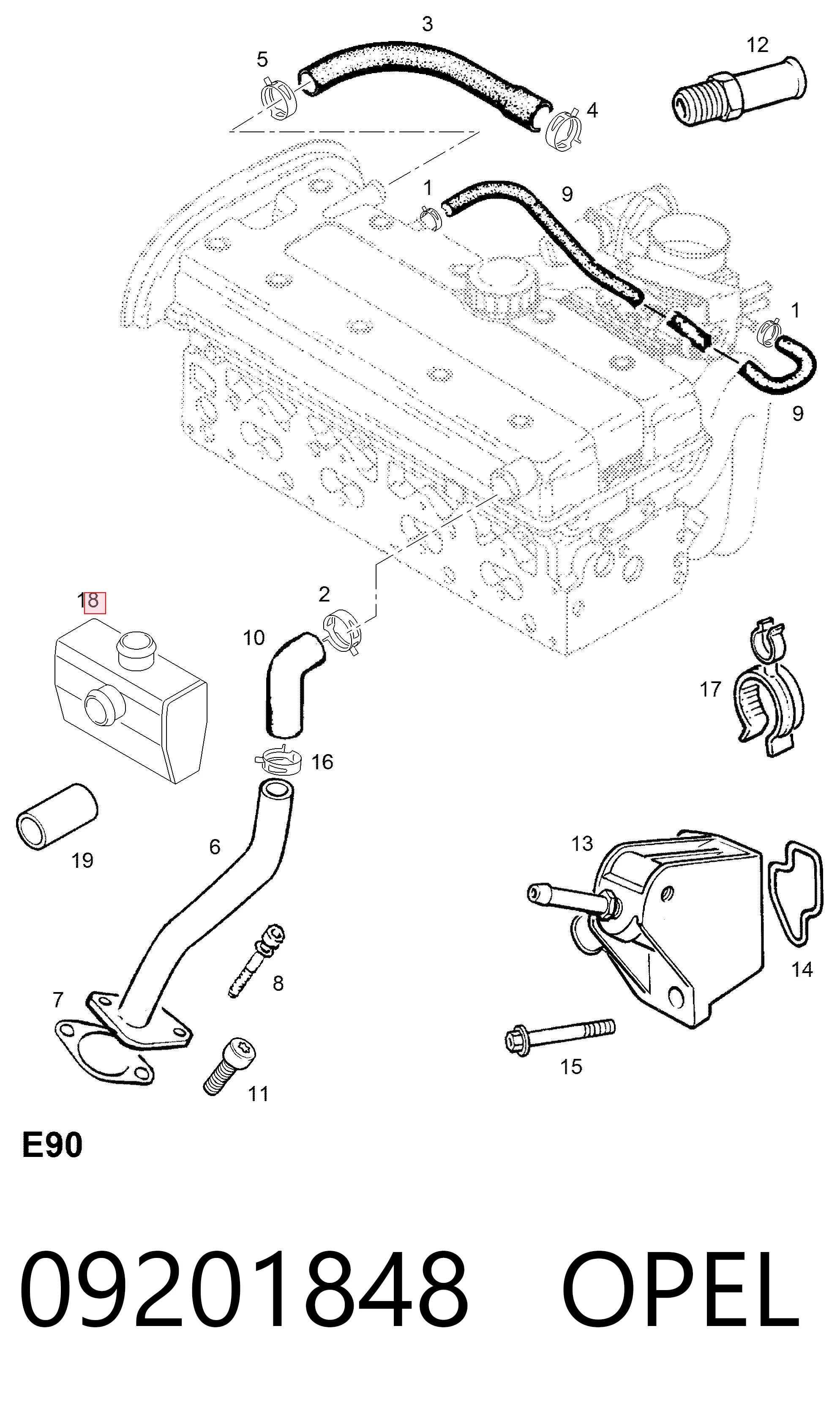 09201848 Opel Separador de óleo (separador) do sistema de ventilação de cárter