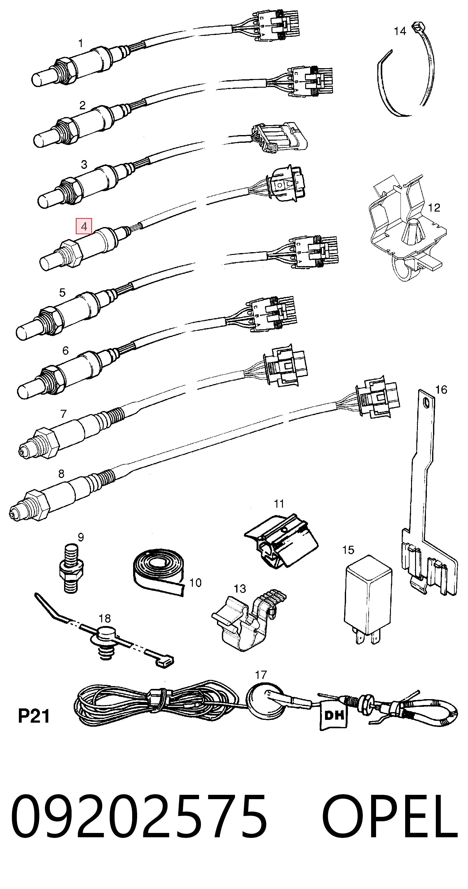 09202575 Opel Sonda lambda, sensor de oxigênio até o catalisador