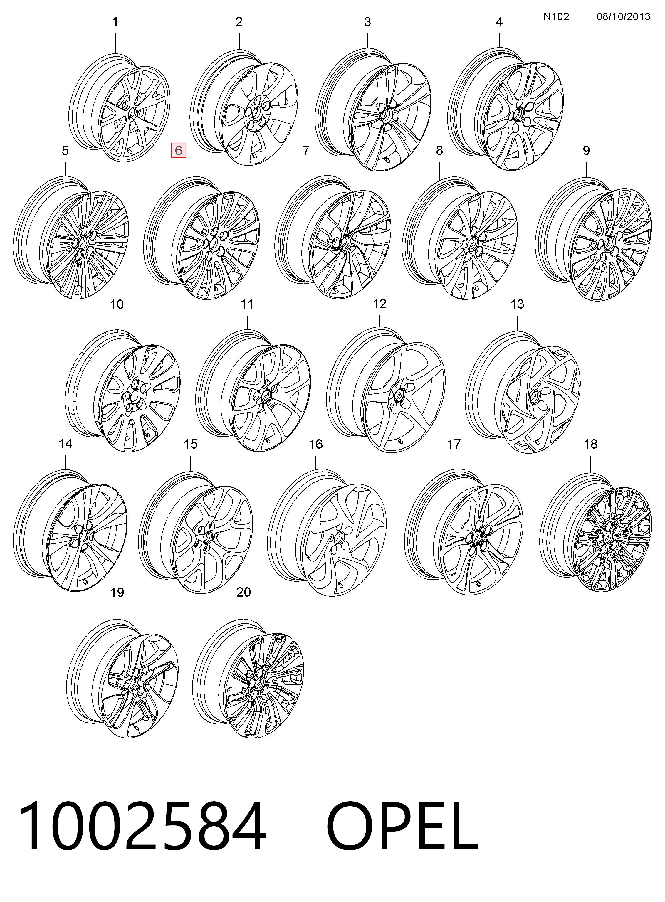 Discos de roda de aleação ligeira (de aleação ligeira, de titânio) para Opel Insignia A G09
