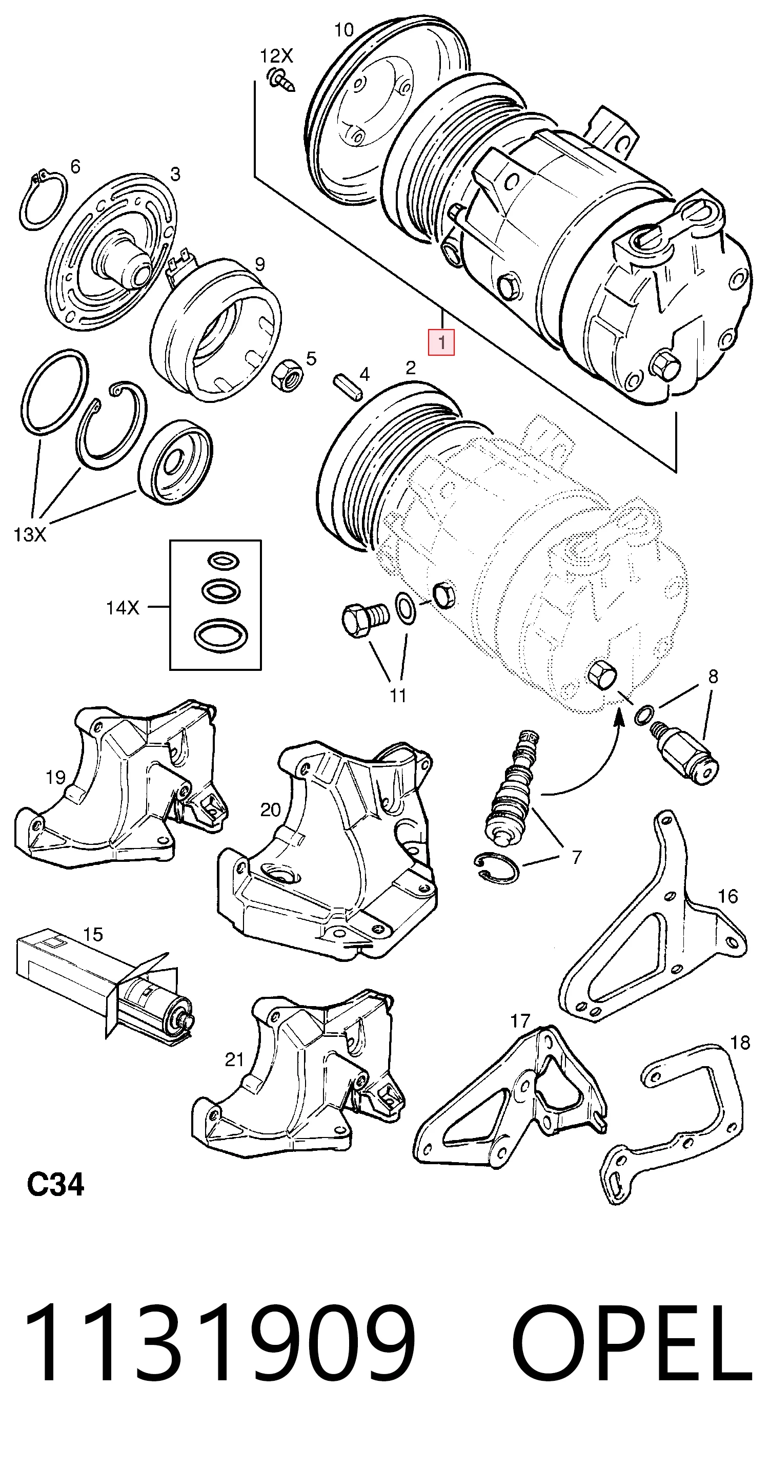1131909 Opel Compressor de aparelho de ar condicionado