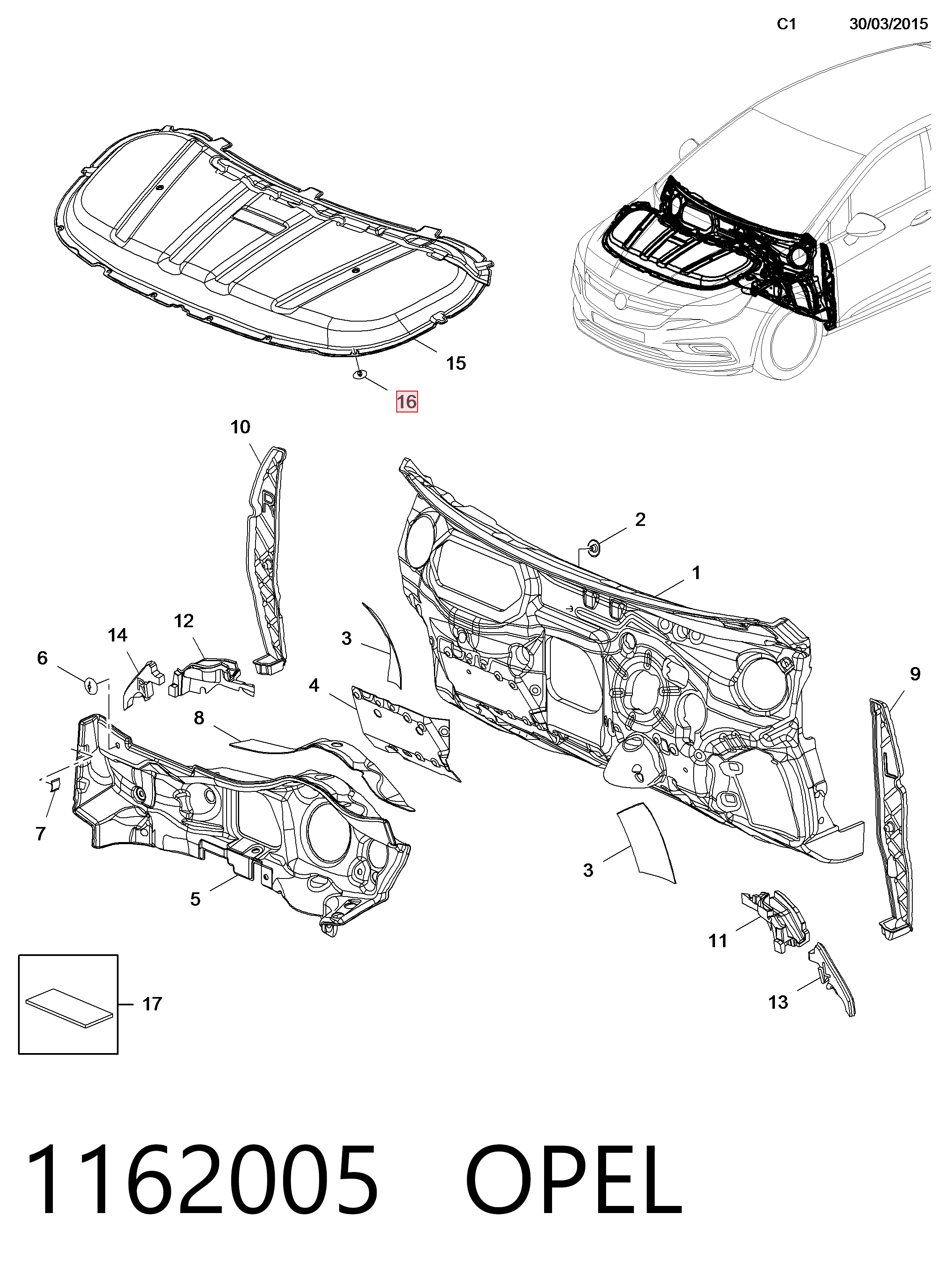 13336240 Peugeot/Citroen Cápsula (prendedor) de isolador térmico da capota