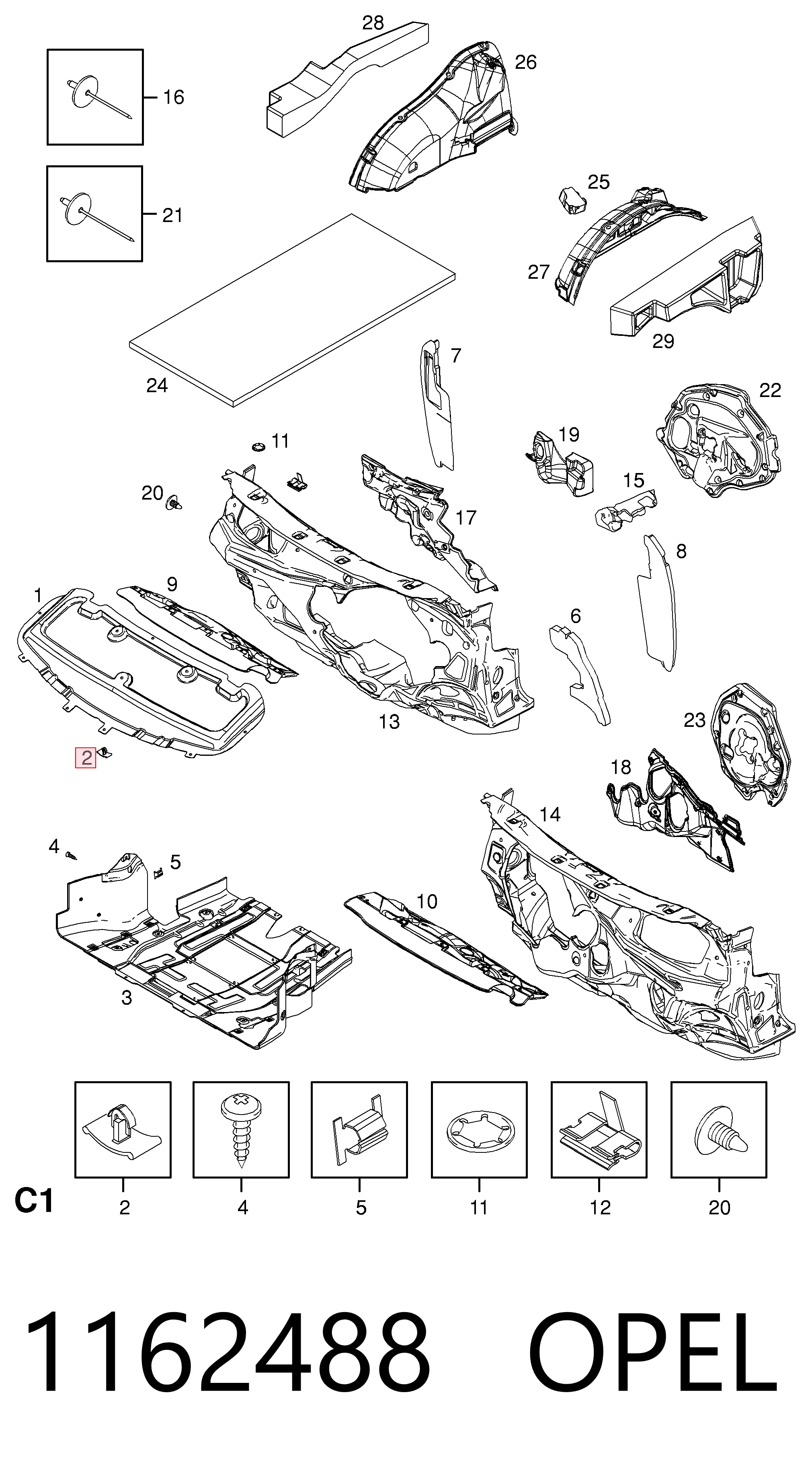 1162488 Opel Cápsula (prendedor) de isolador térmico da capota