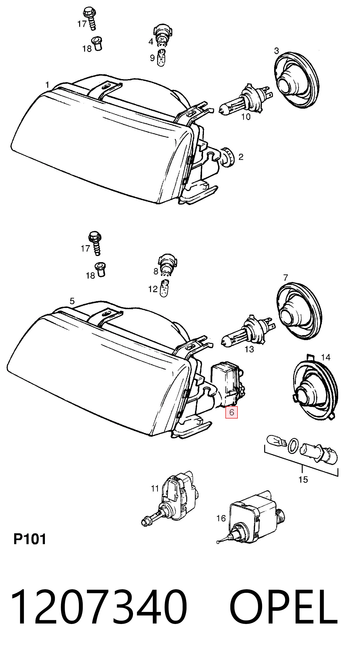 Corretor da luz Opel Astra  51, 52, F35, M35 ao melhor preço