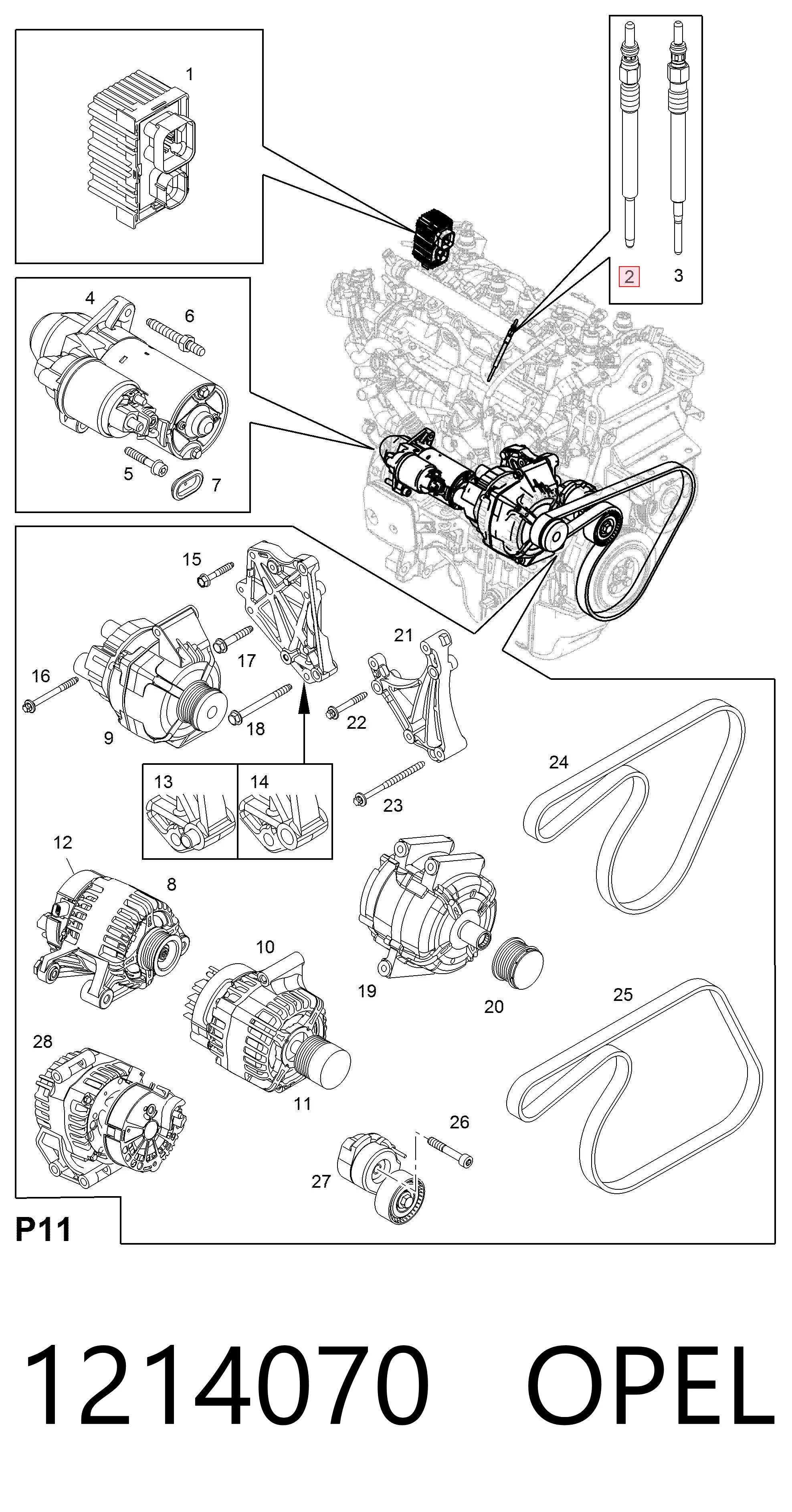 1214070 Opel Vela de incandescência