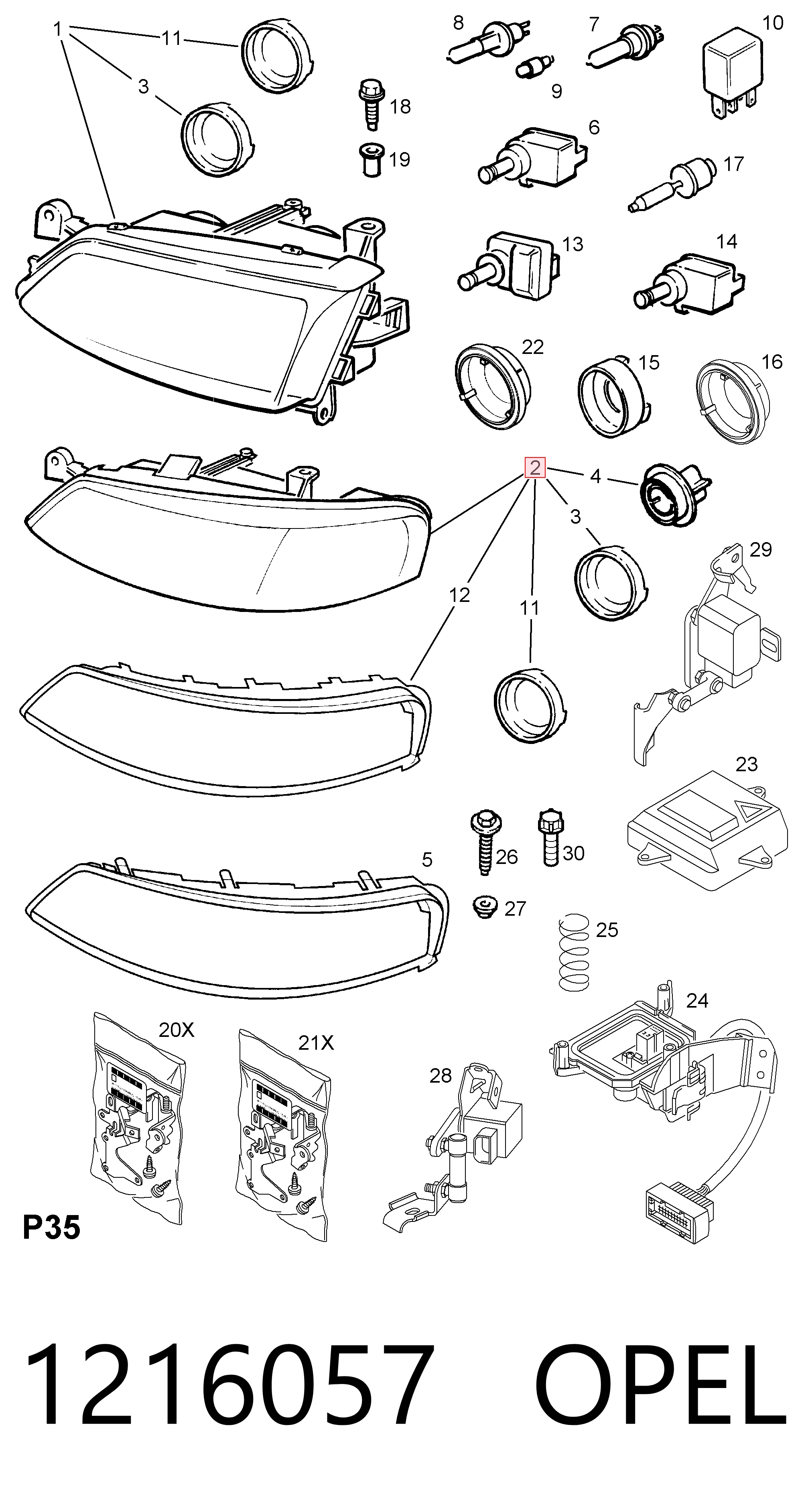 Luz esquerda para Opel Vectra B 36
