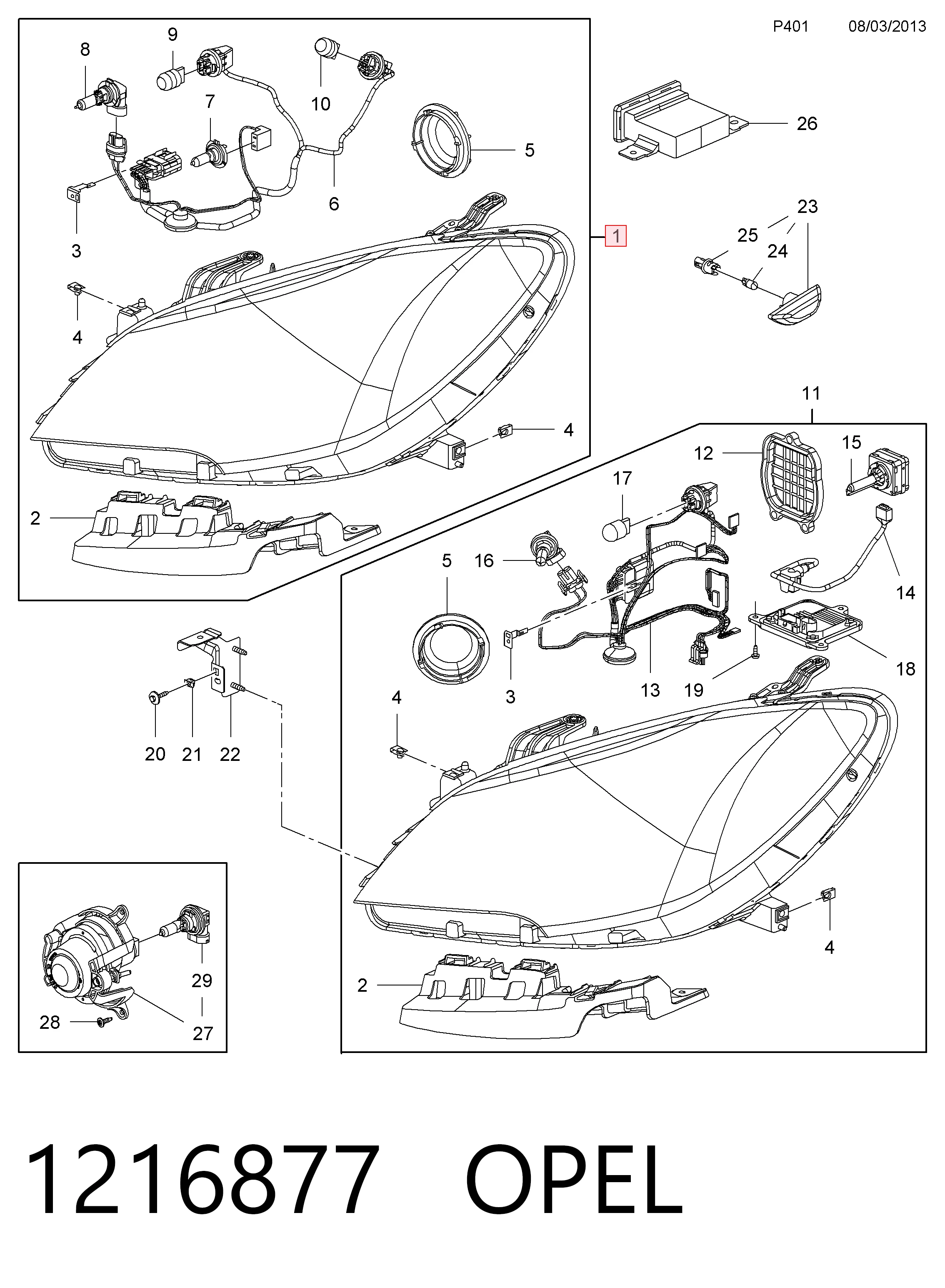 Luz direita para Opel Mokka J13