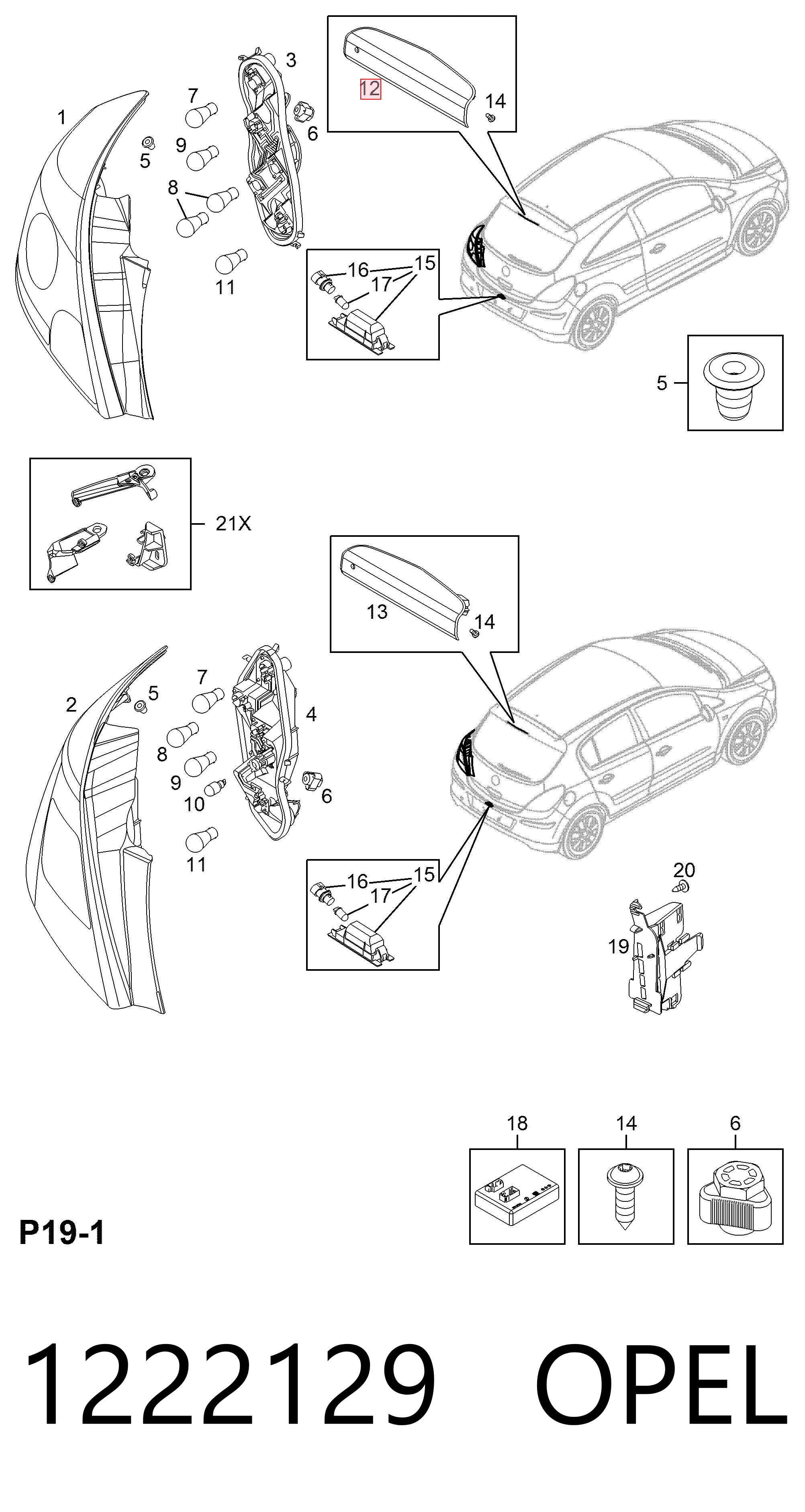 Sinal de parada traseiro adicional Opel Corsa E X15