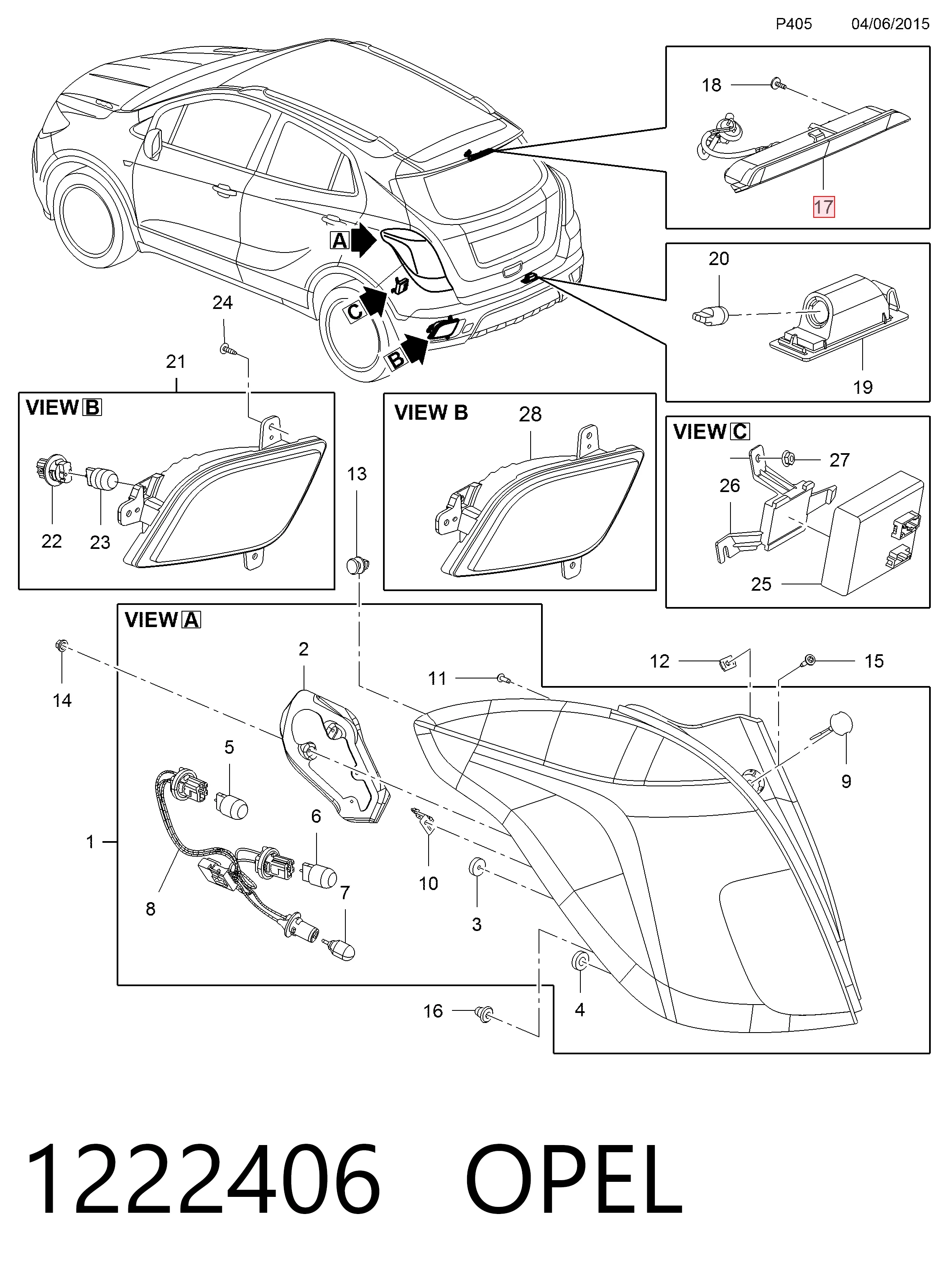 Sinal de parada traseiro adicional Opel Mokka I J13