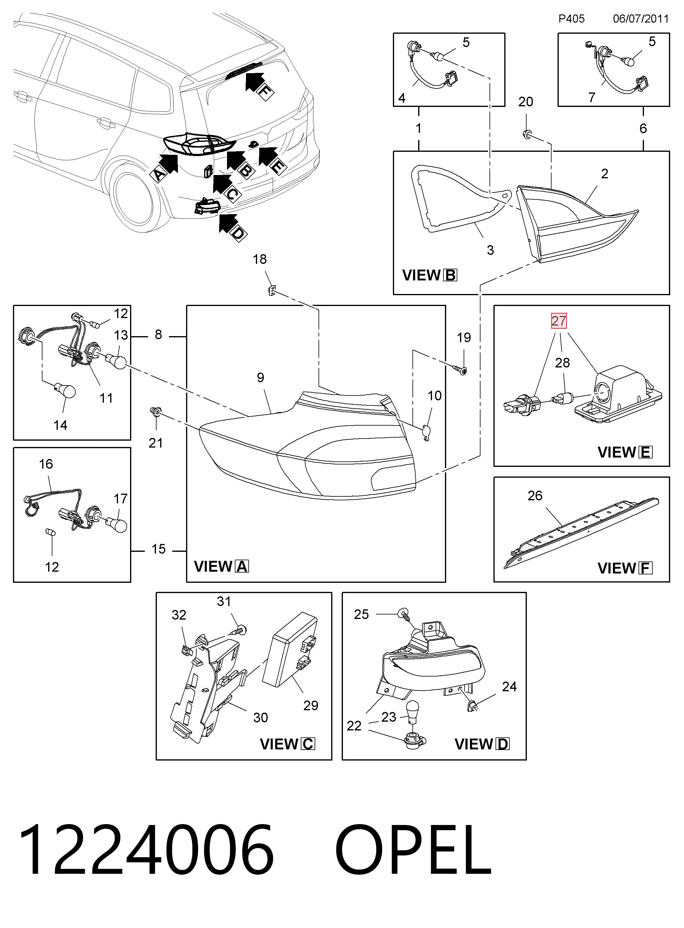1224006 Opel Lanterna da luz de fundo de matrícula traseira
